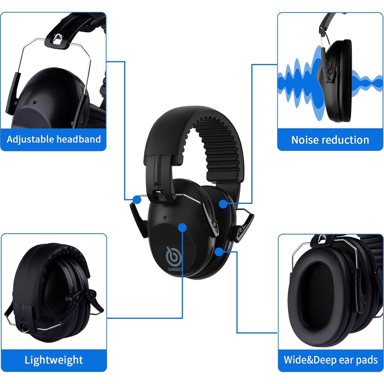 Paquete de 2 Auriculares de Seguridad NRR 20 dB - Azul, Verde, Negro, Rosa