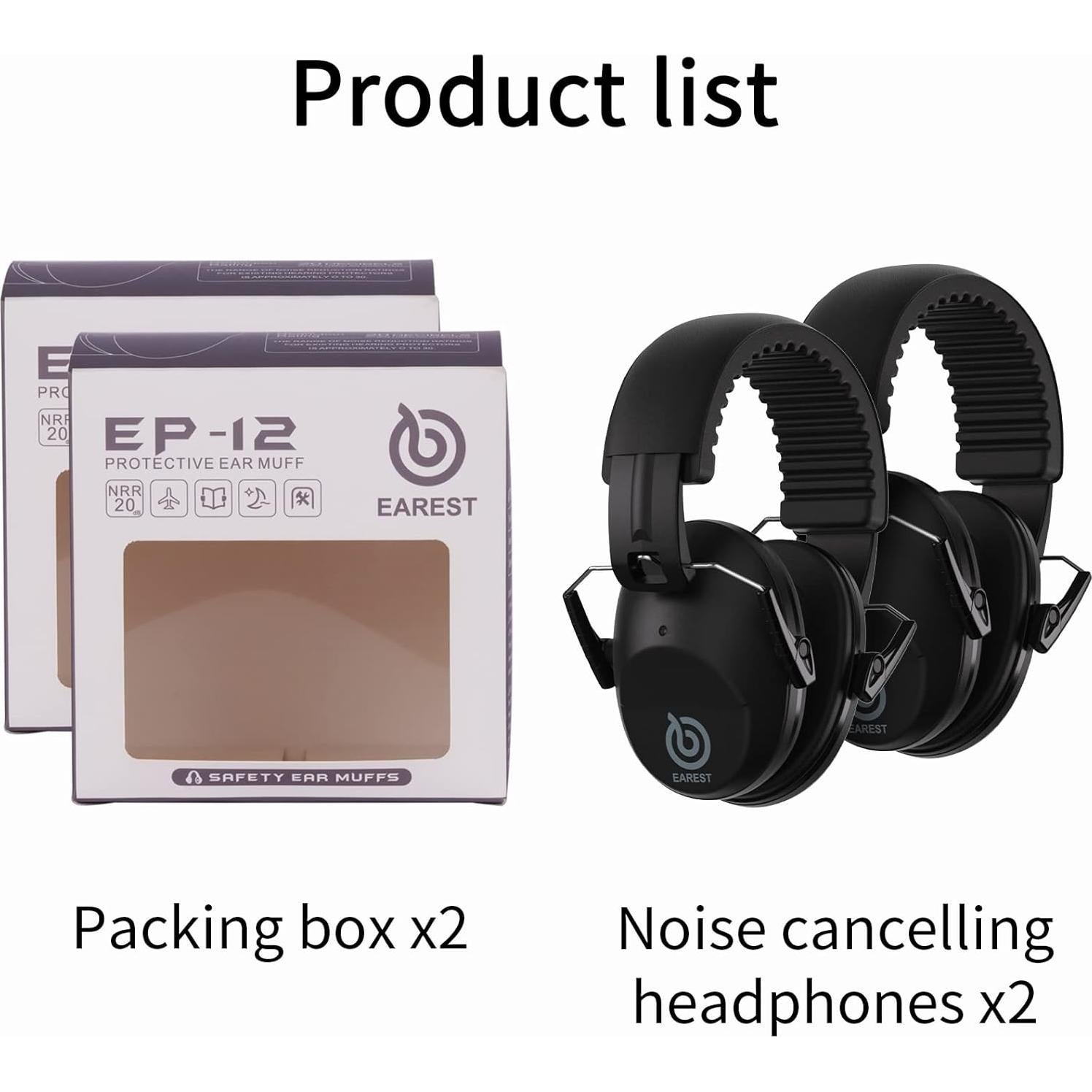 Paquete de 2 Auriculares de Seguridad NRR 20 dB - Azul, Verde, Negro, Rosa