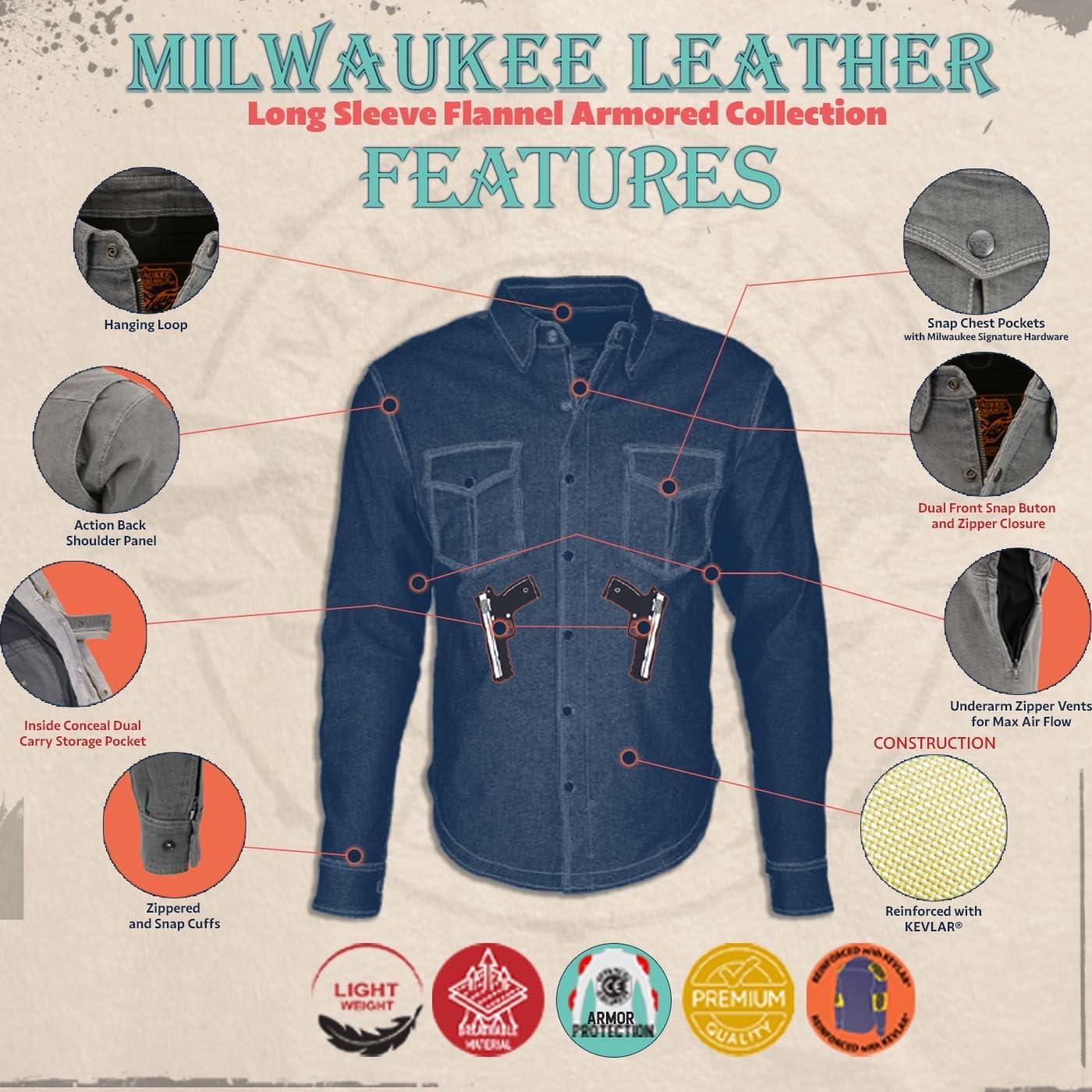 Camisa de Motociclista Milwaukee Leather MPM1631 con Armadura CE