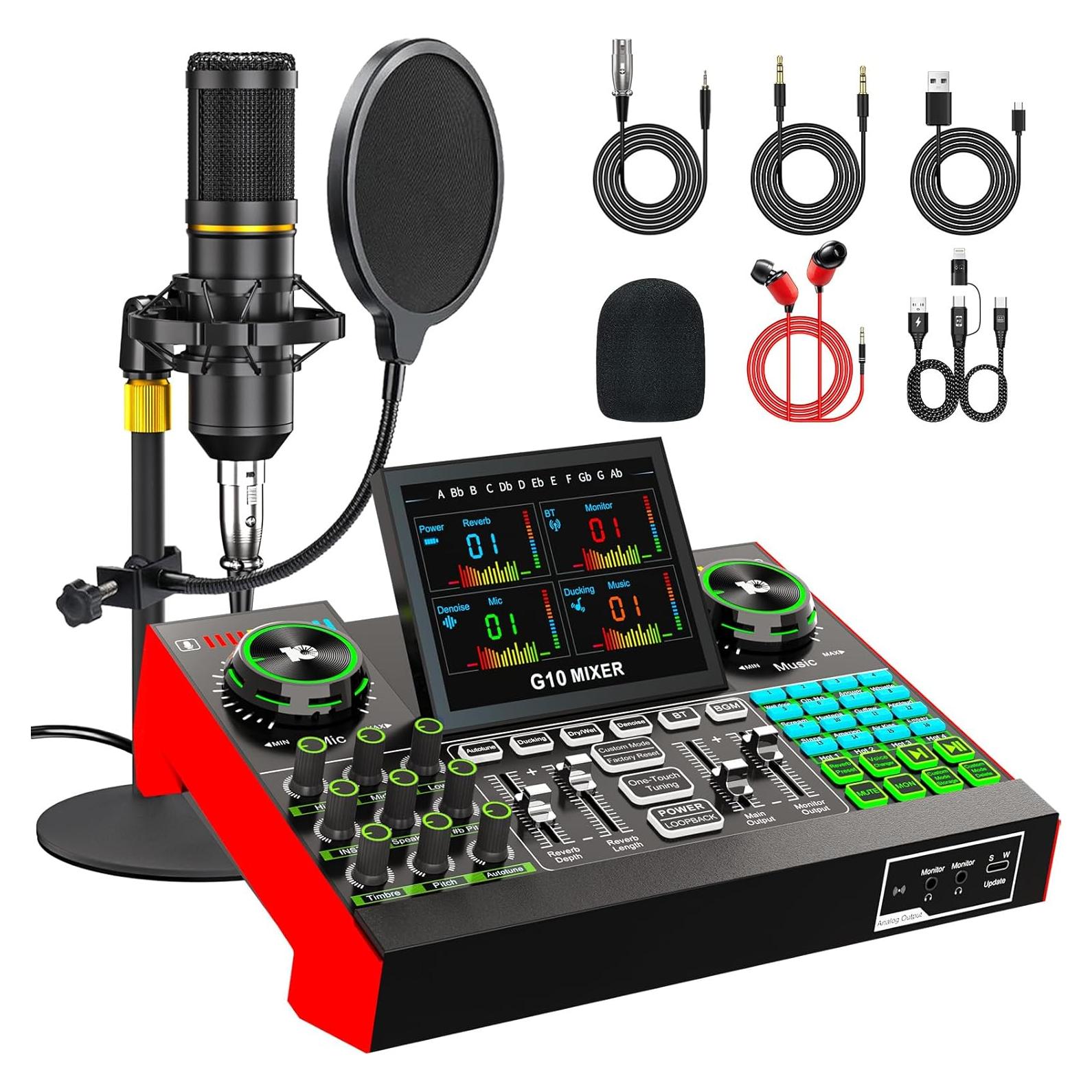 Paquete de Micrófono G10 + Tarjeta de Sonido para Podcast