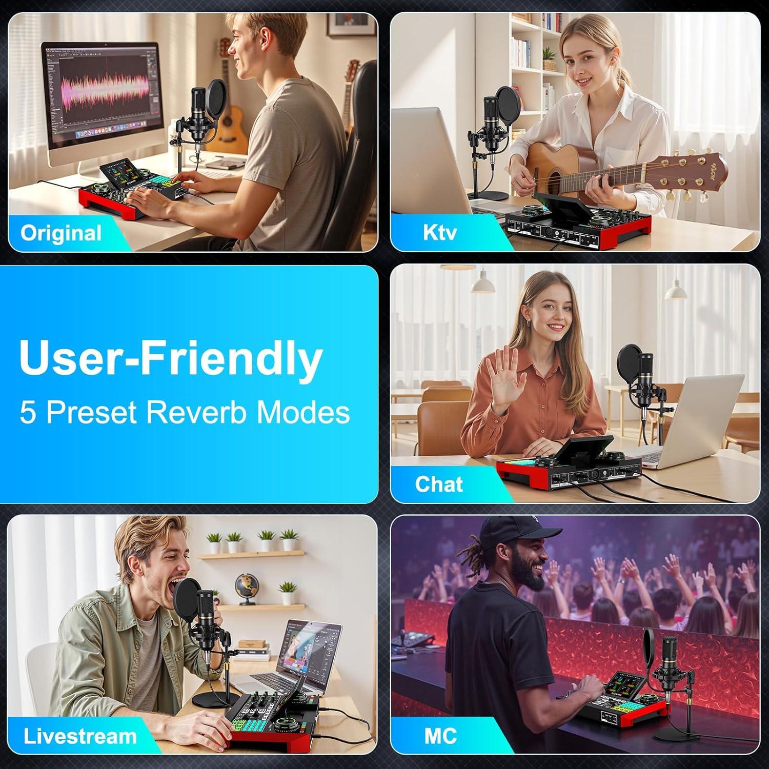 Paquete de Micrófono G10 + Tarjeta de Sonido para Podcast
