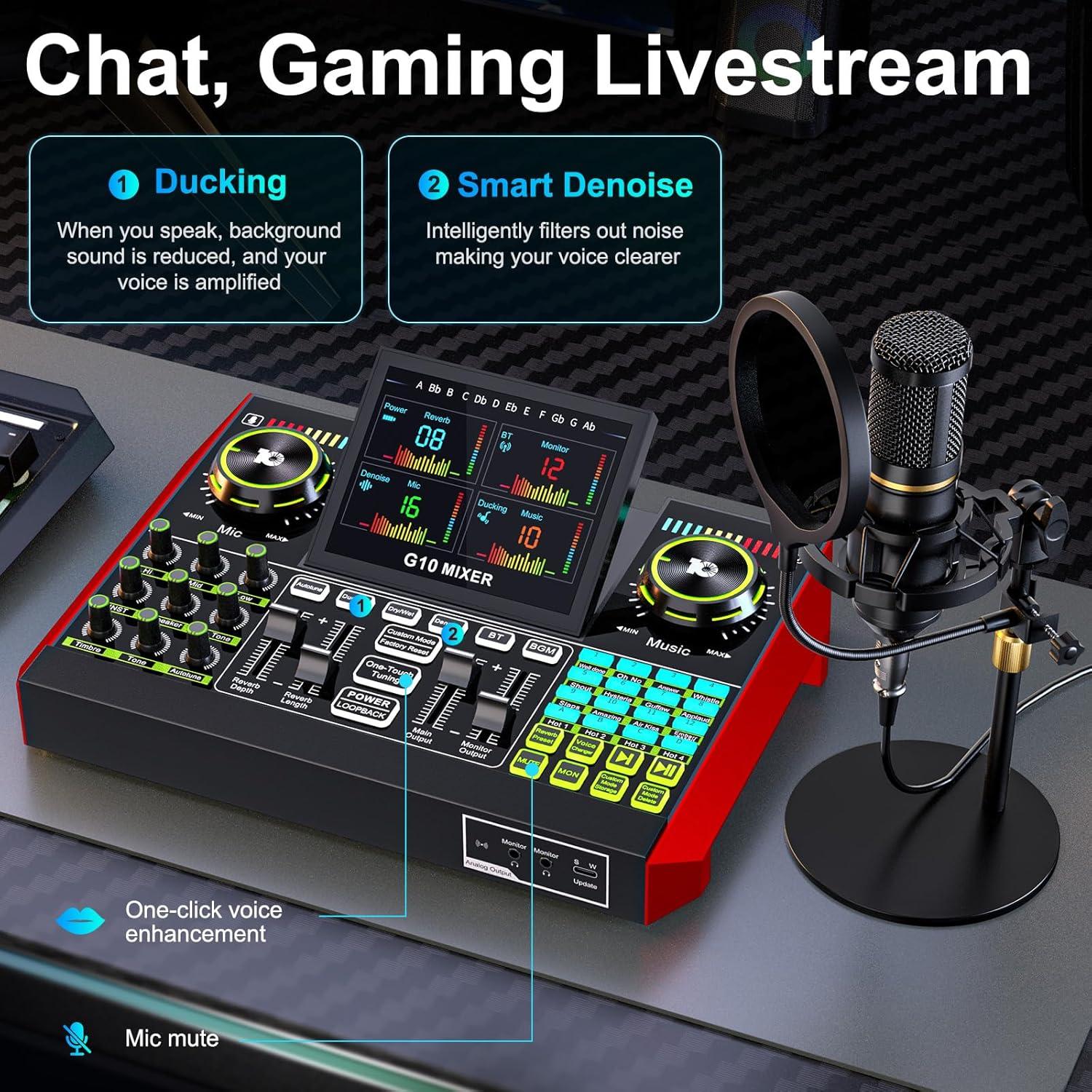 Paquete de Micrófono G10 + Tarjeta de Sonido para Podcast