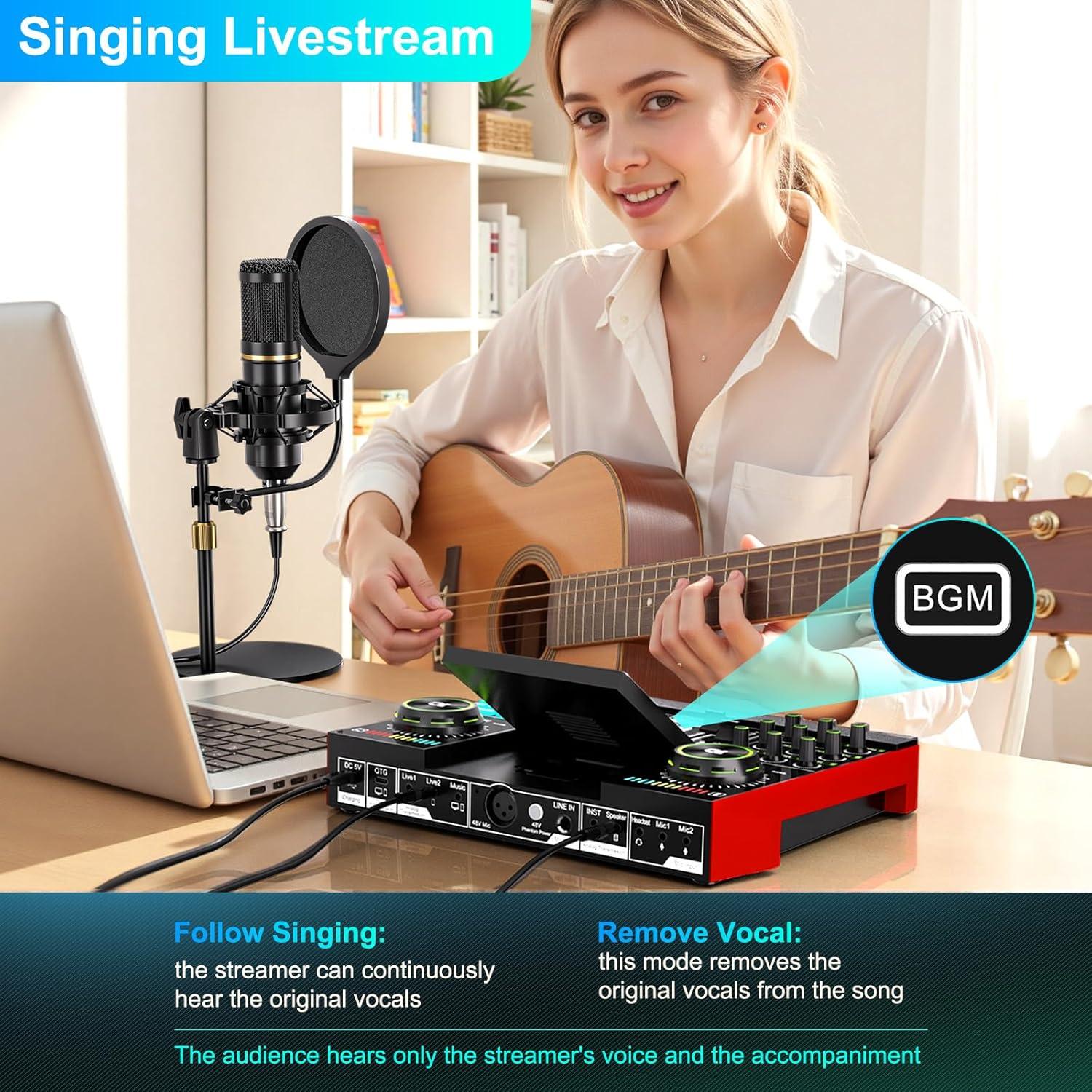 Paquete de Micrófono G10 + Tarjeta de Sonido para Podcast