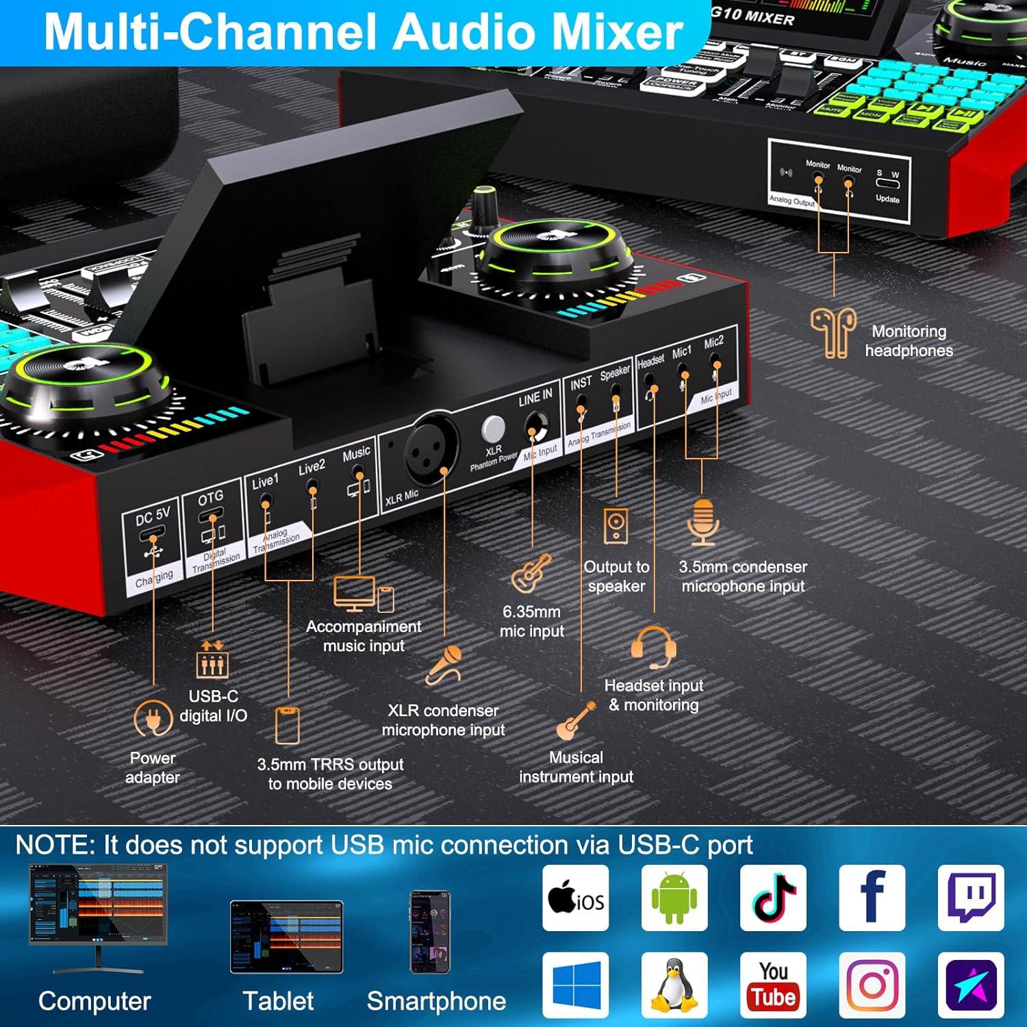 Paquete de Micrófono G10 + Tarjeta de Sonido para Podcast