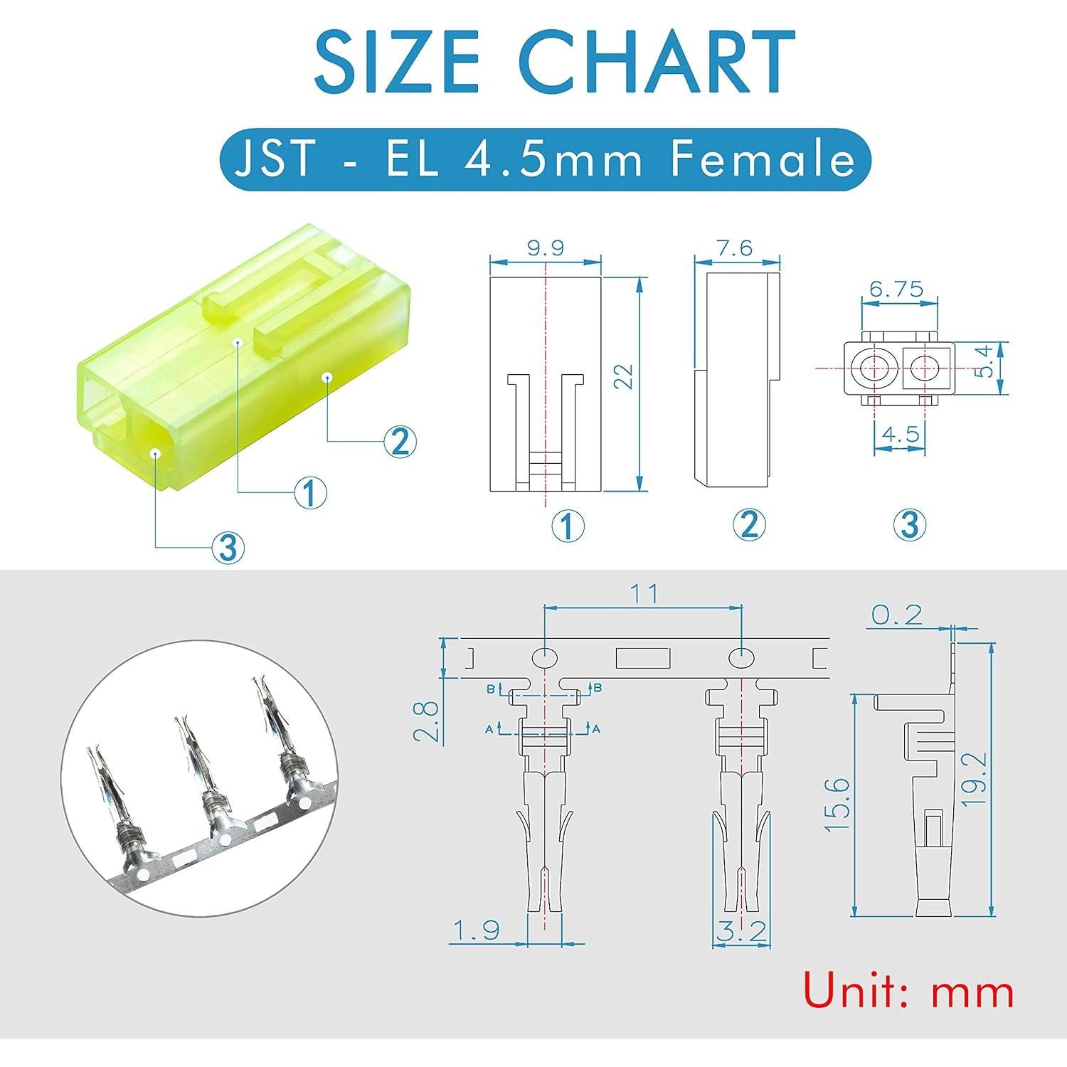 Conector JST EL 4.5 mm 2 Pines CQRobot 50 Juegos 300 Piezas