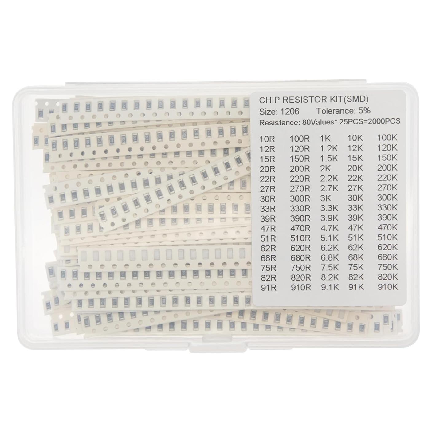 Kit de Resistencias 1206 5% - 80 Valores x 25 Piezas - 2000 Piezas