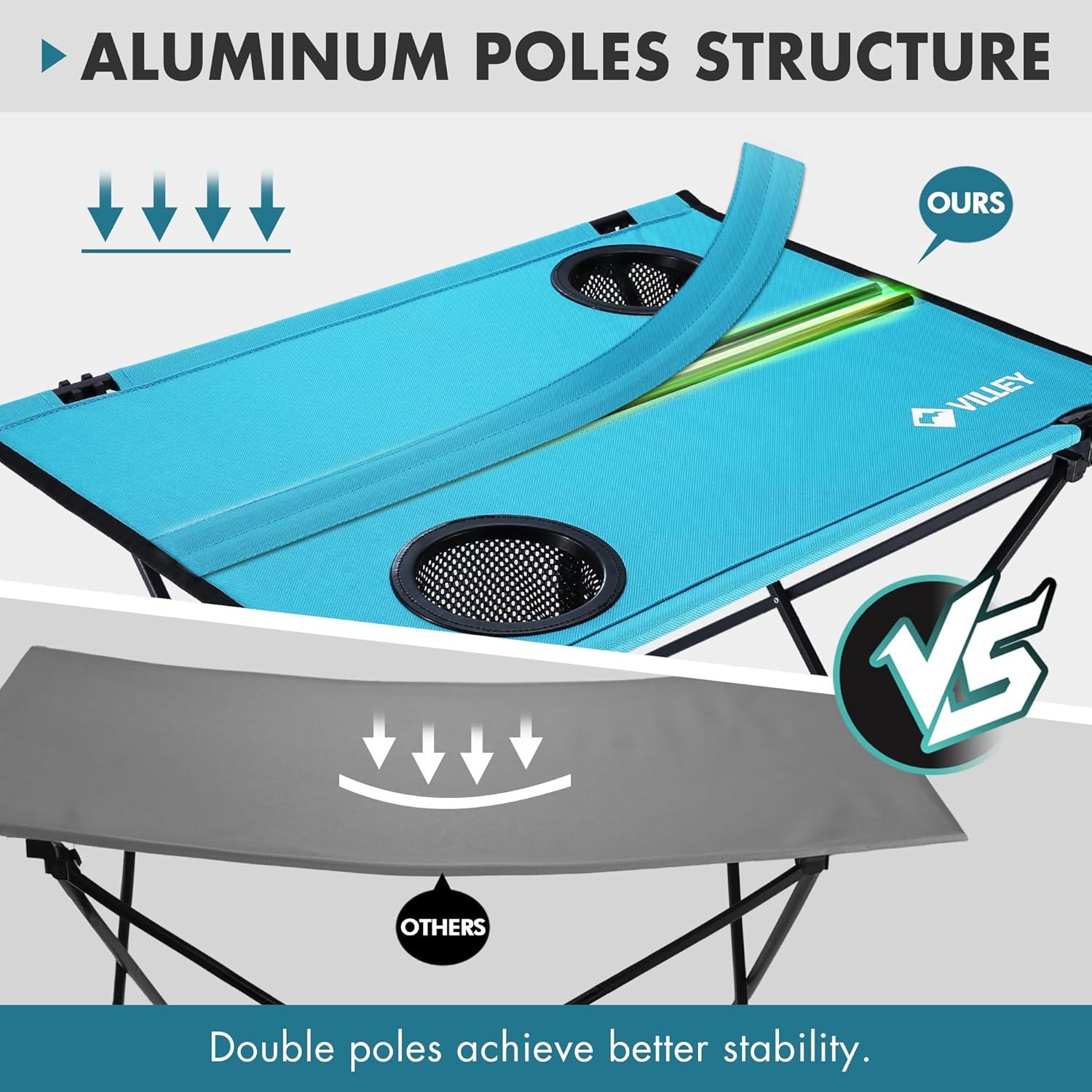 Mesa de Camping Plegable VILLEY Azul 55.4x42 cm con 2 Portavasos