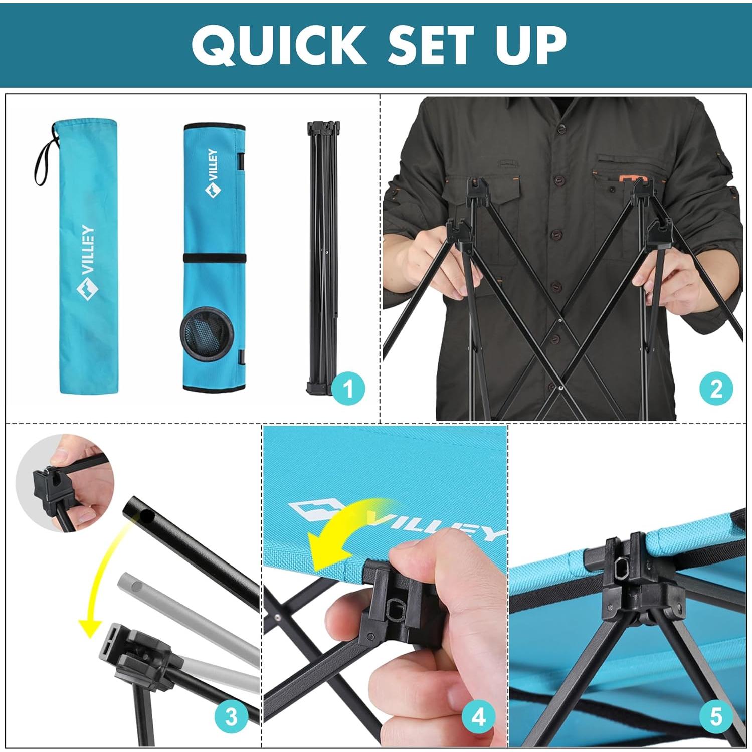 Mesa de Camping Plegable VILLEY Azul 55.4x42 cm con 2 Portavasos