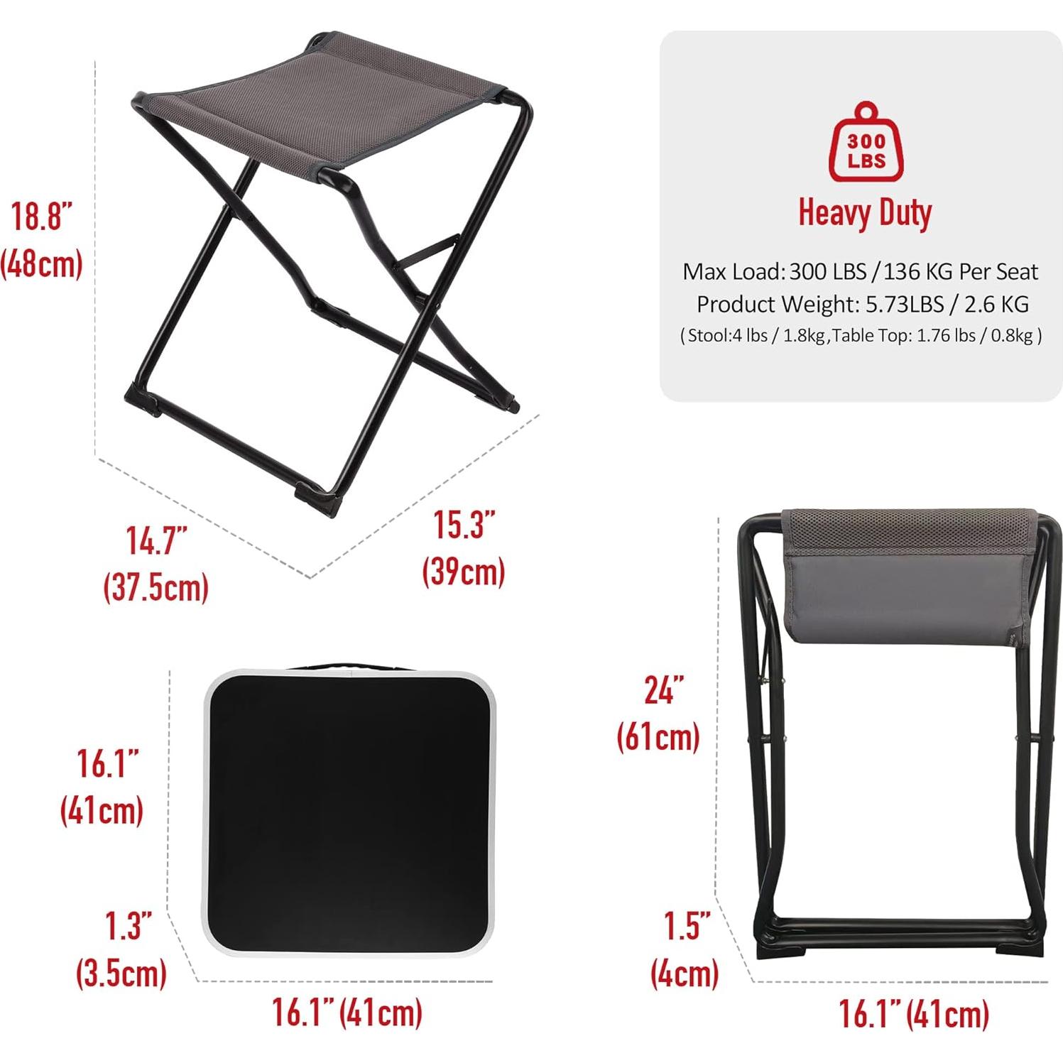 Mesa y Taburete de Camping SUNNYFEEL 3 en 1 Plegable 136 KG