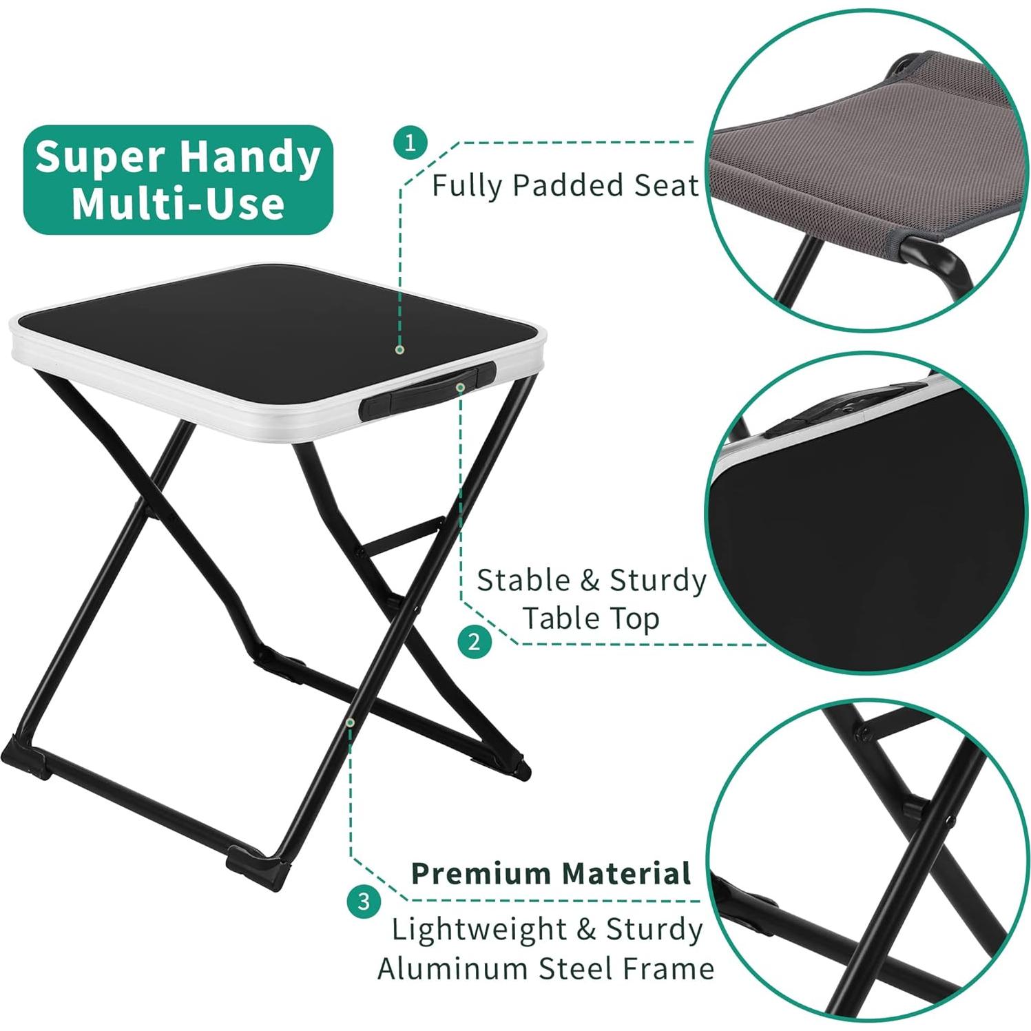 Mesa y Taburete de Camping SUNNYFEEL 3 en 1 Plegable 136 KG