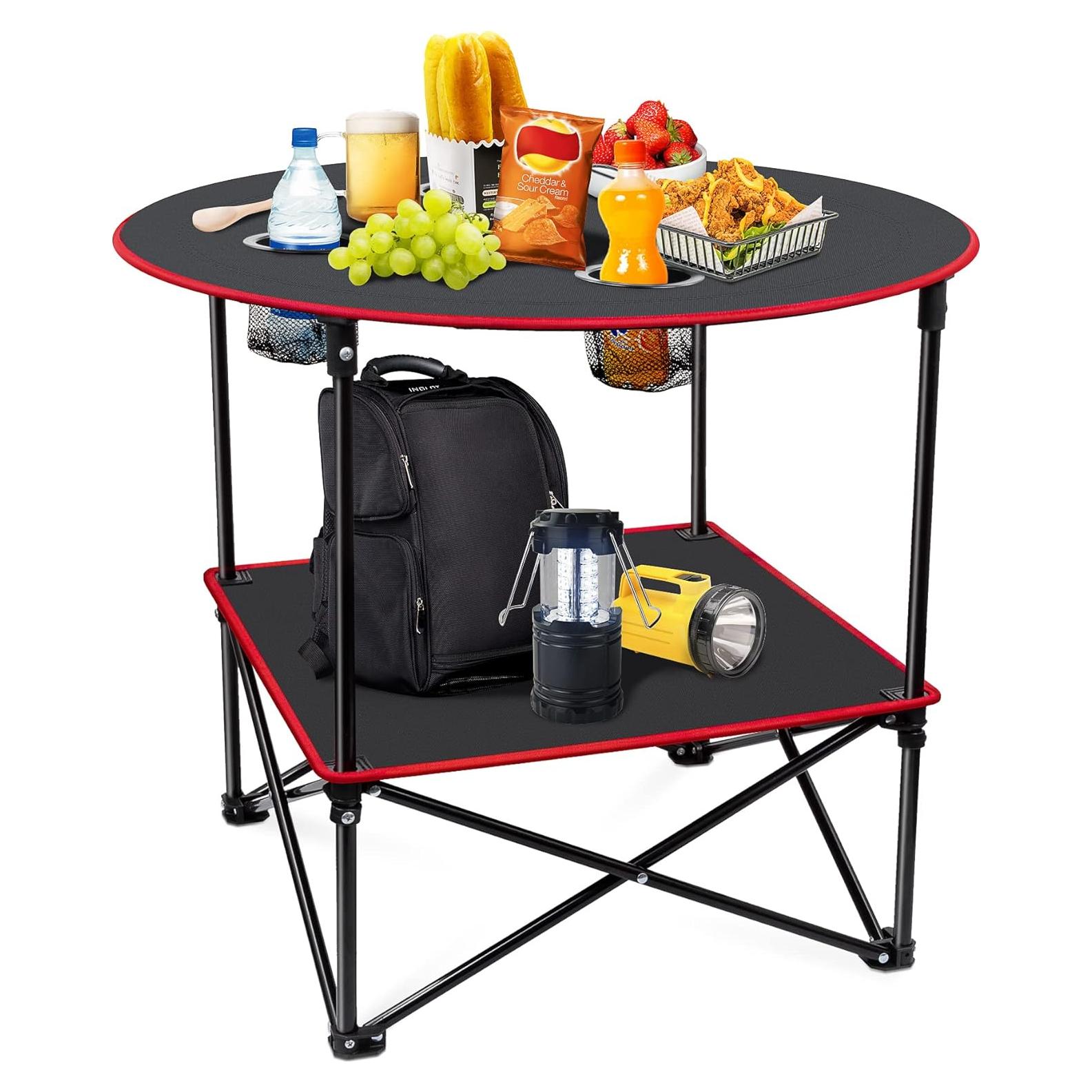 Mesa Plegable Monsiter QE 72.9 cm Redonda Ligera con 4 Portavasos