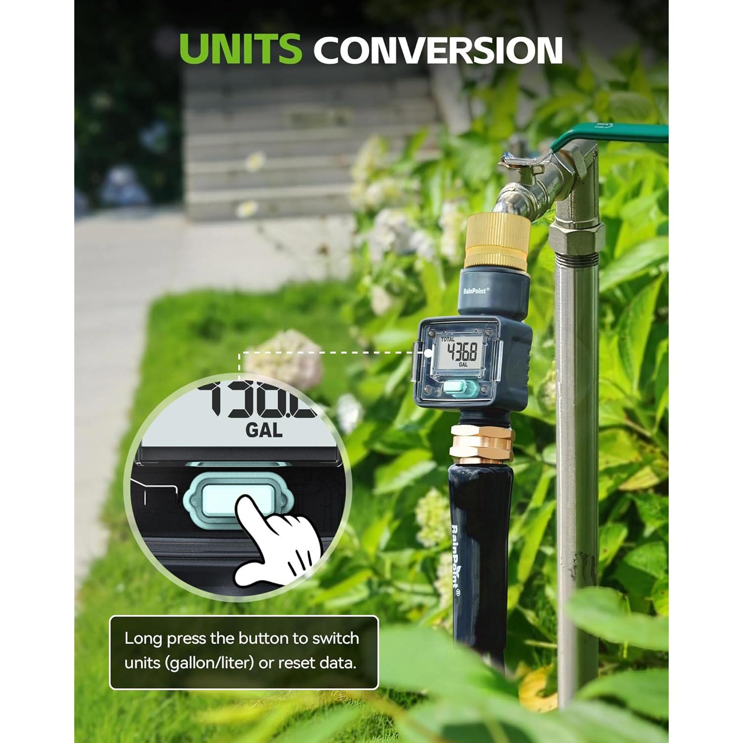Medidor de Flujo de Agua RAINPOINT Bronce 5% Precisión 9999.9L