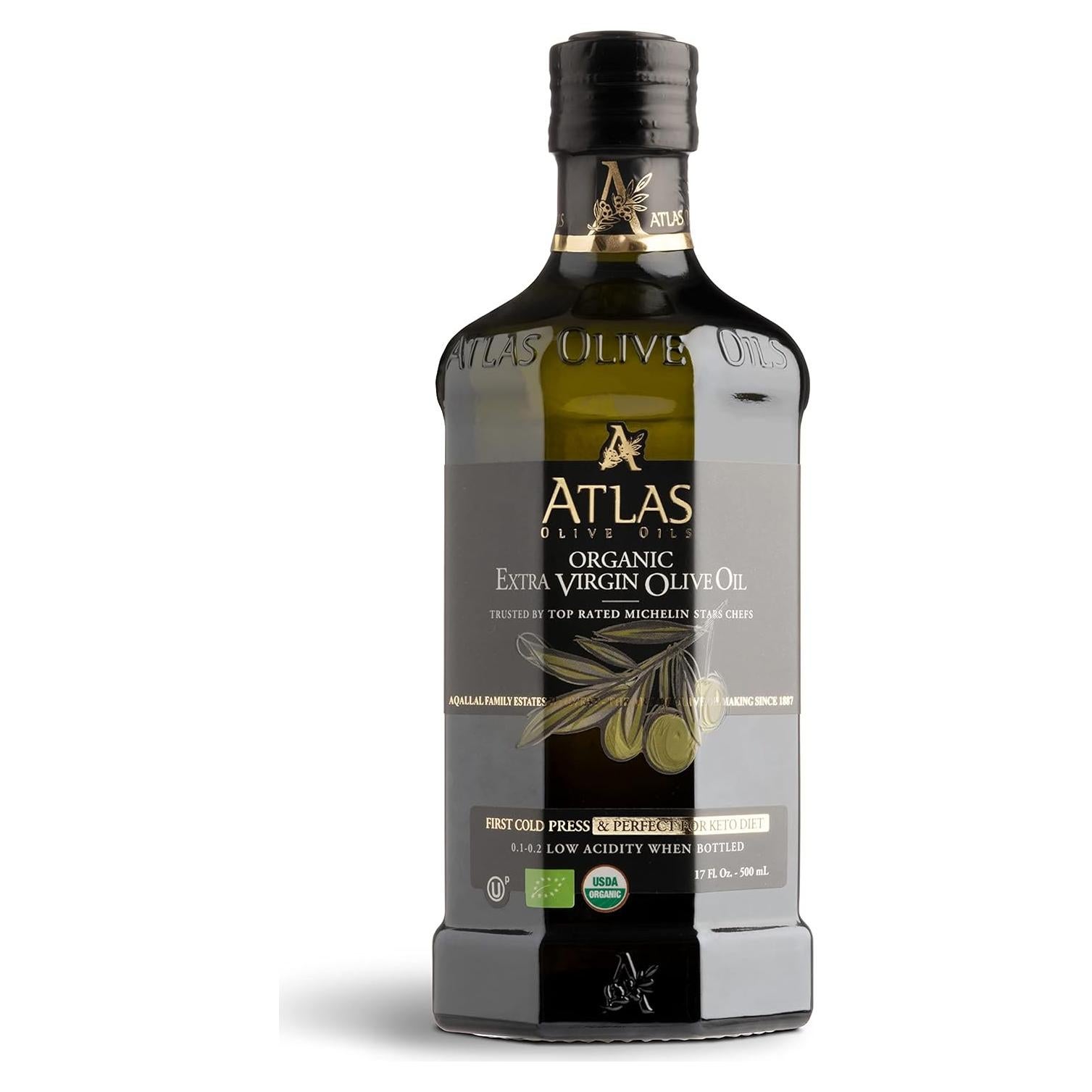 Aceite de Oliva Extra Virgen Orgánico Atlas 500 mL Prensado en Frío