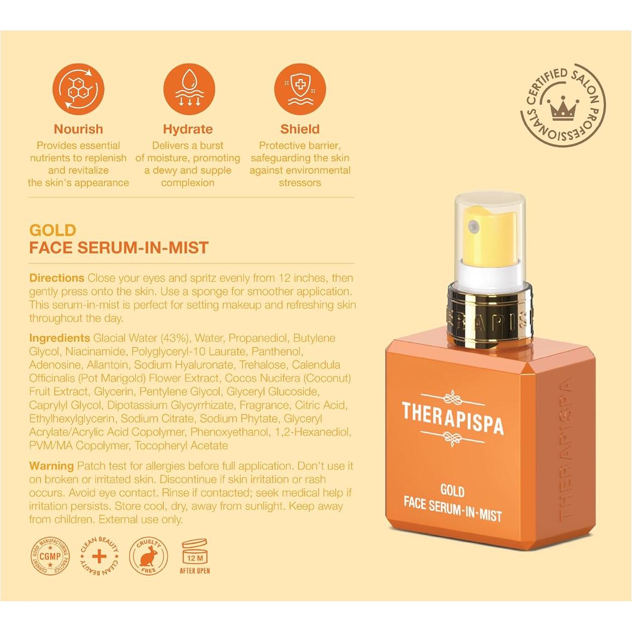 Suero Facial en Niebla THERAPISPA Oro 59.15 ml Hidratante