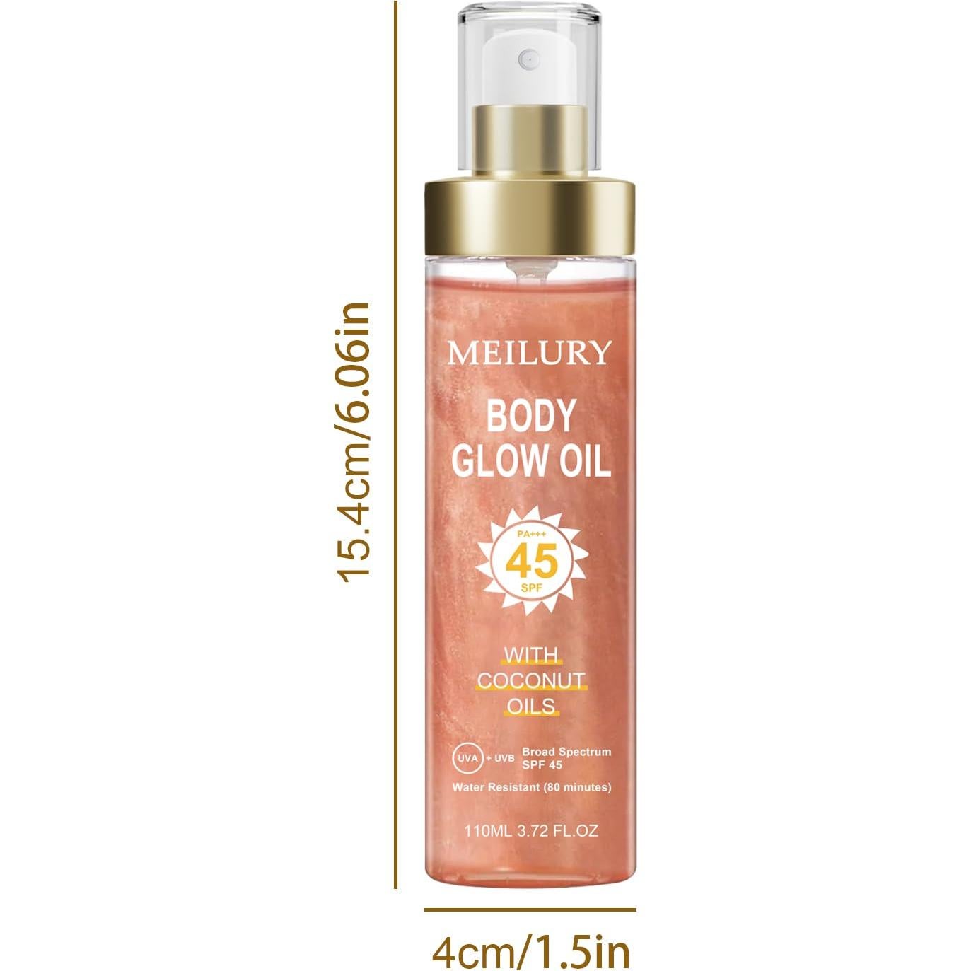 Aceite Brillante Corporal Meilury SPF 45 con Mica Rosa 109.8 ml