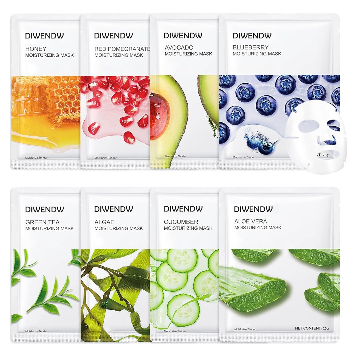 Set 8 Mascarillas Faciales Hidratantes DWDiWen - Todos Tipos de Piel