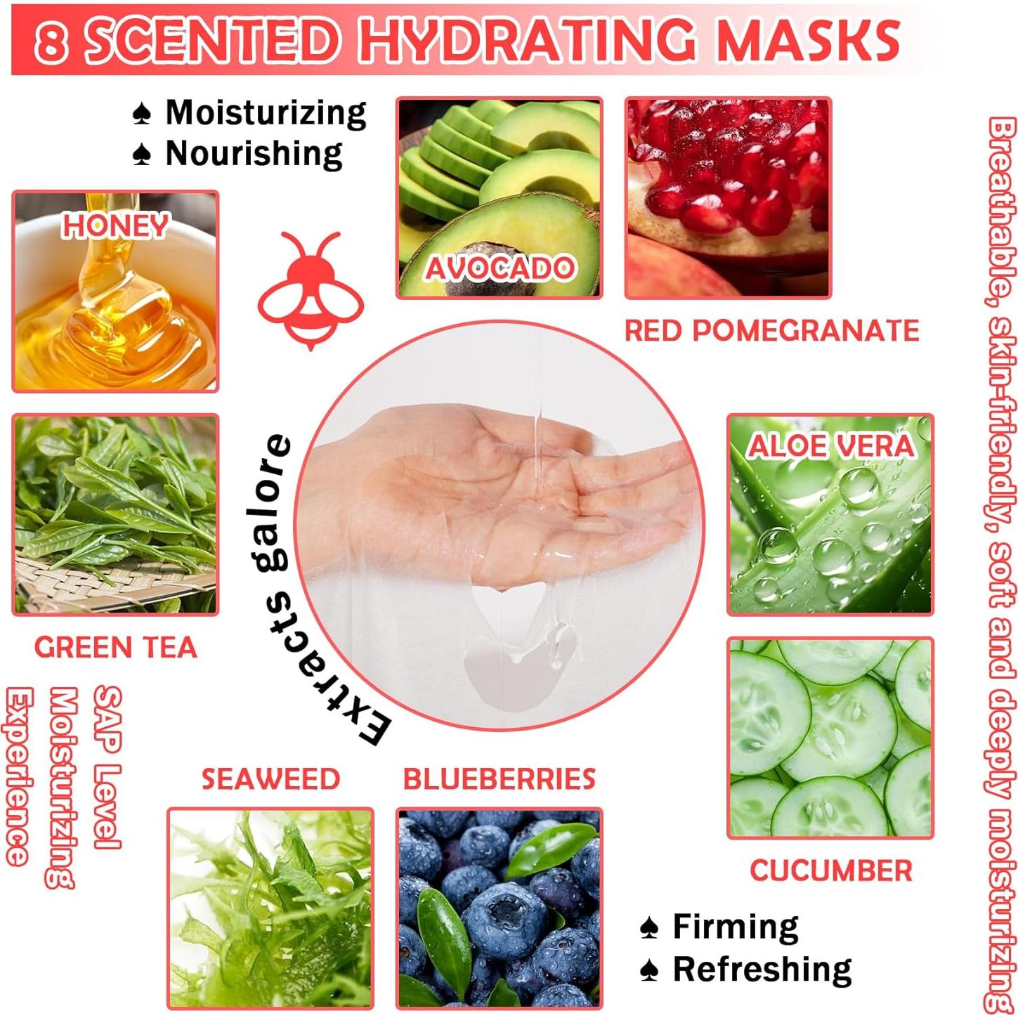 Set 8 Mascarillas Faciales Hidratantes DWDiWen - Todos Tipos de Piel