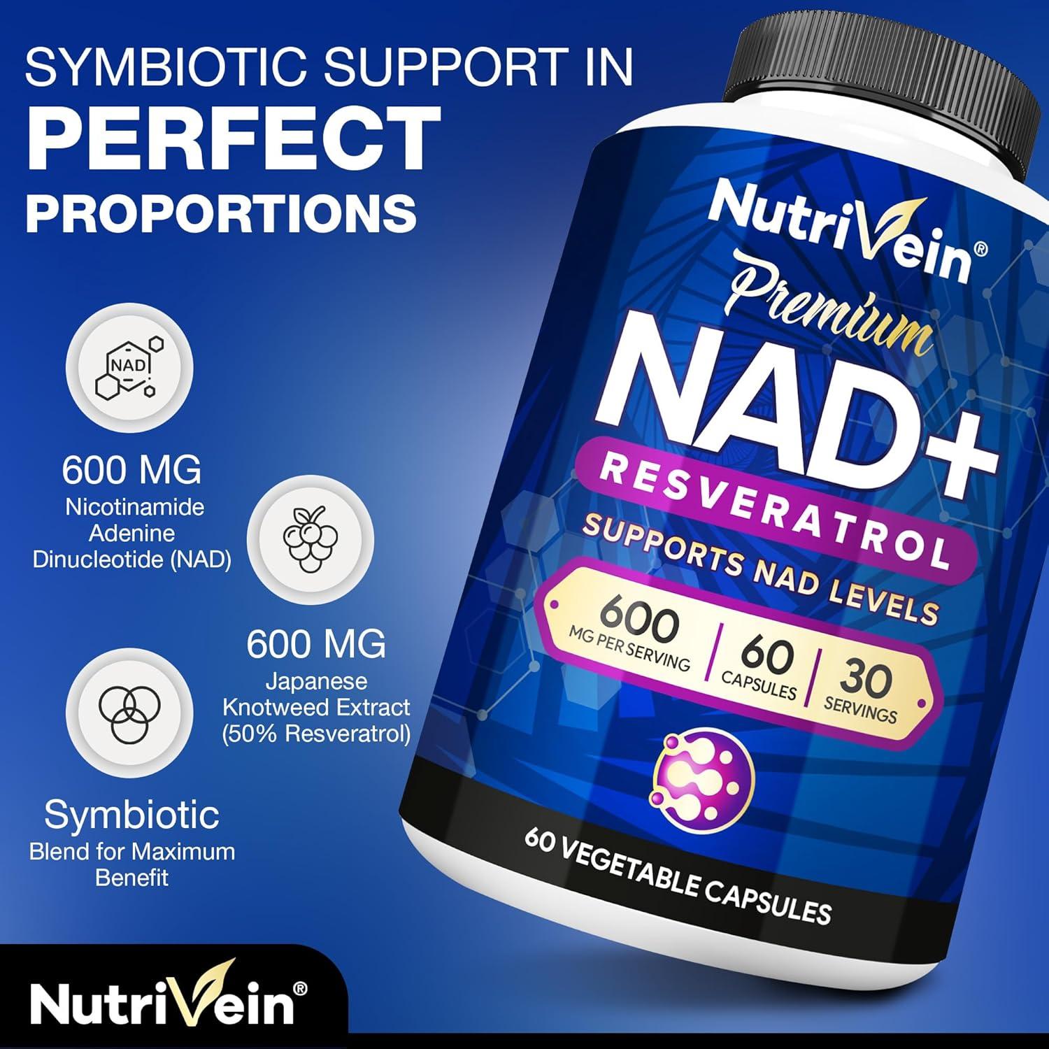 Suplemento de NAD+ y Resveratrol Nutrivein 600 mg - 60 Cápsulas