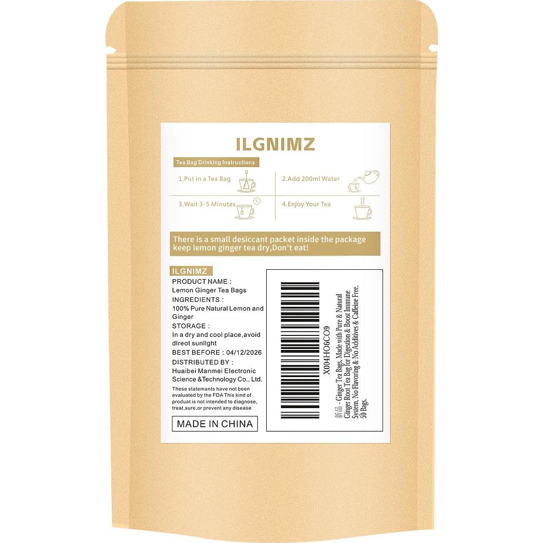 Bolsitas de Té de Jengibre ILGNIMZ 50 Unidades 100% Natural