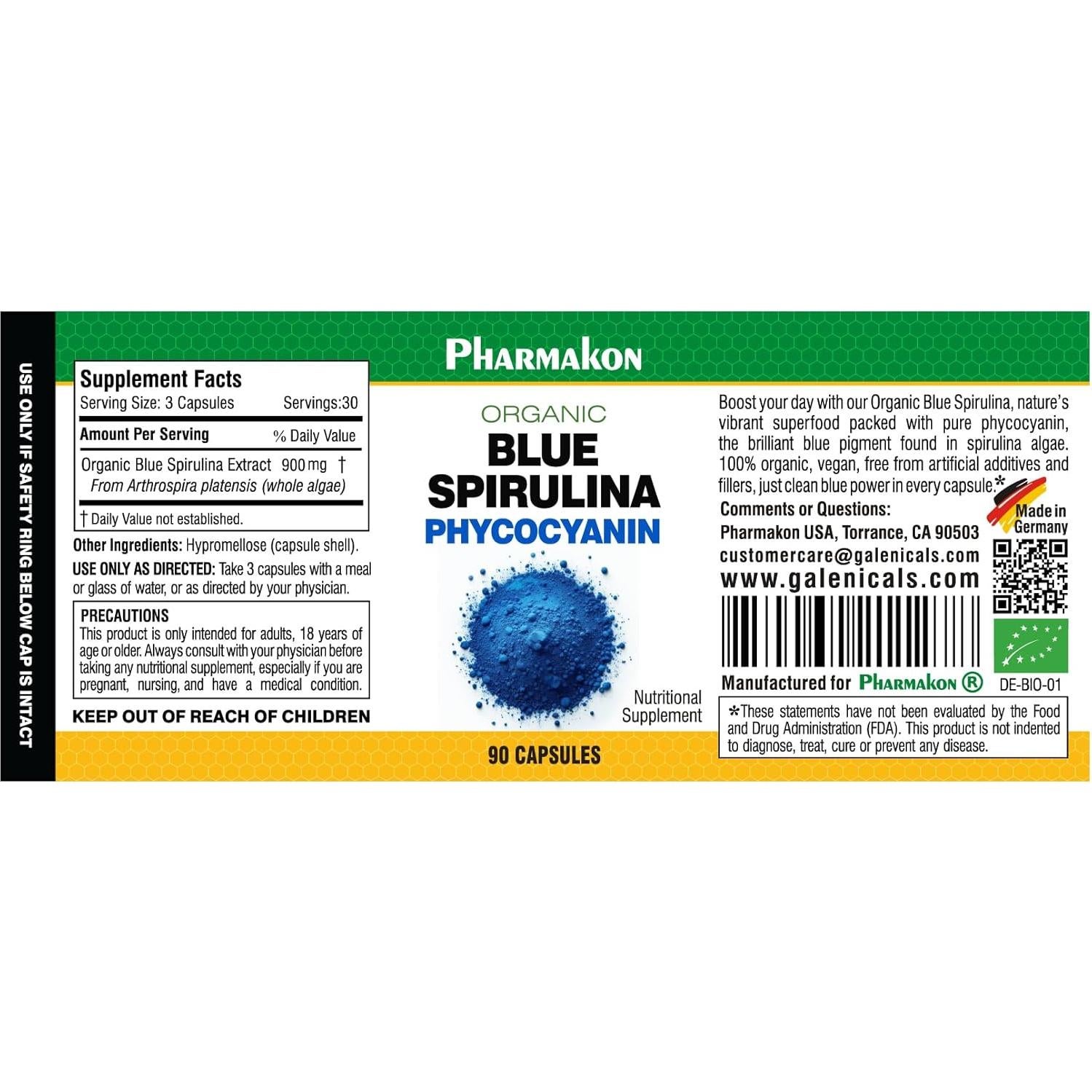 Espirulina Azul Orgánica Pharmakon 90 Cápsulas Veganas