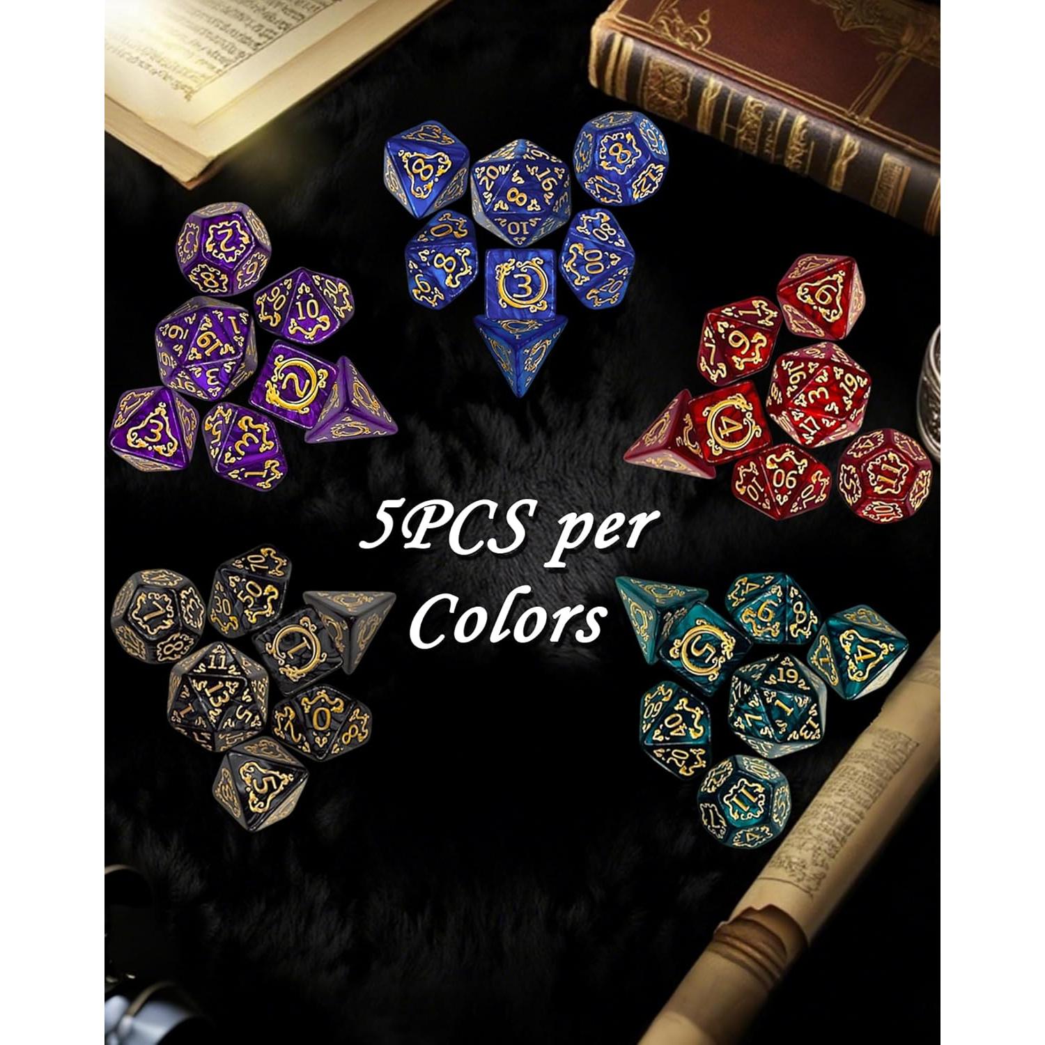 Juego de Dados Poliedricos ODINROLL 35 Piezas D&D RPG