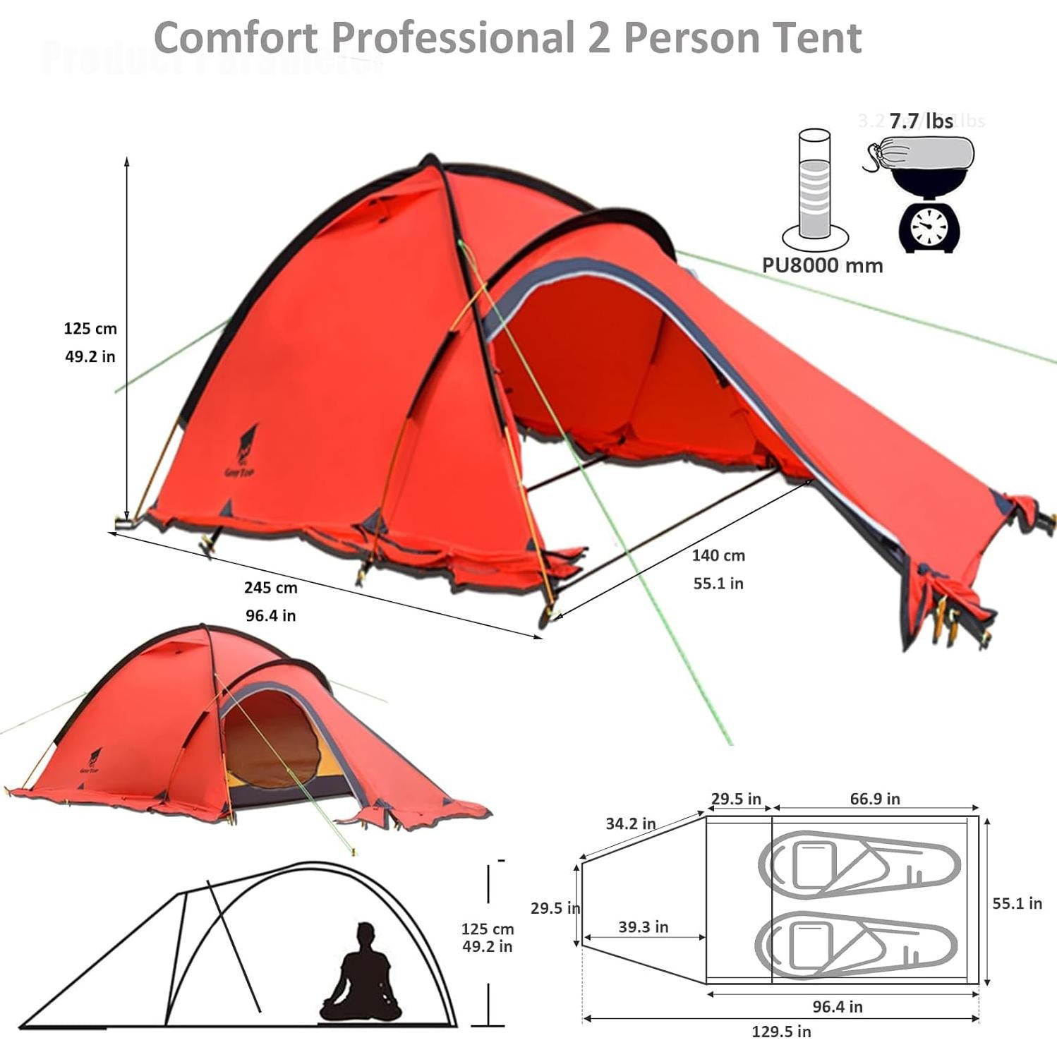 Tienda de Camping Geertop para 2 Personas 4 Estaciones