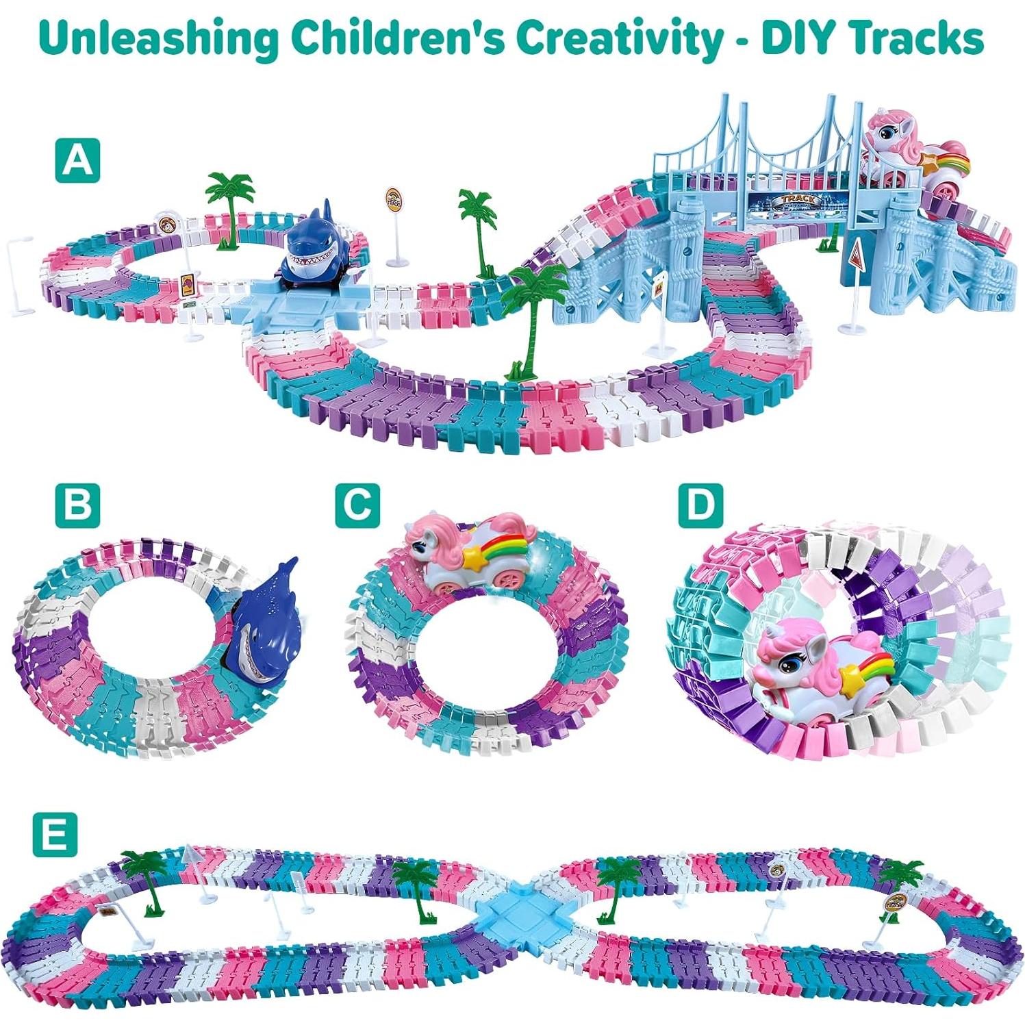 Pista de Coches de Carreras 194 Piezas M SANMERSEN Rosa