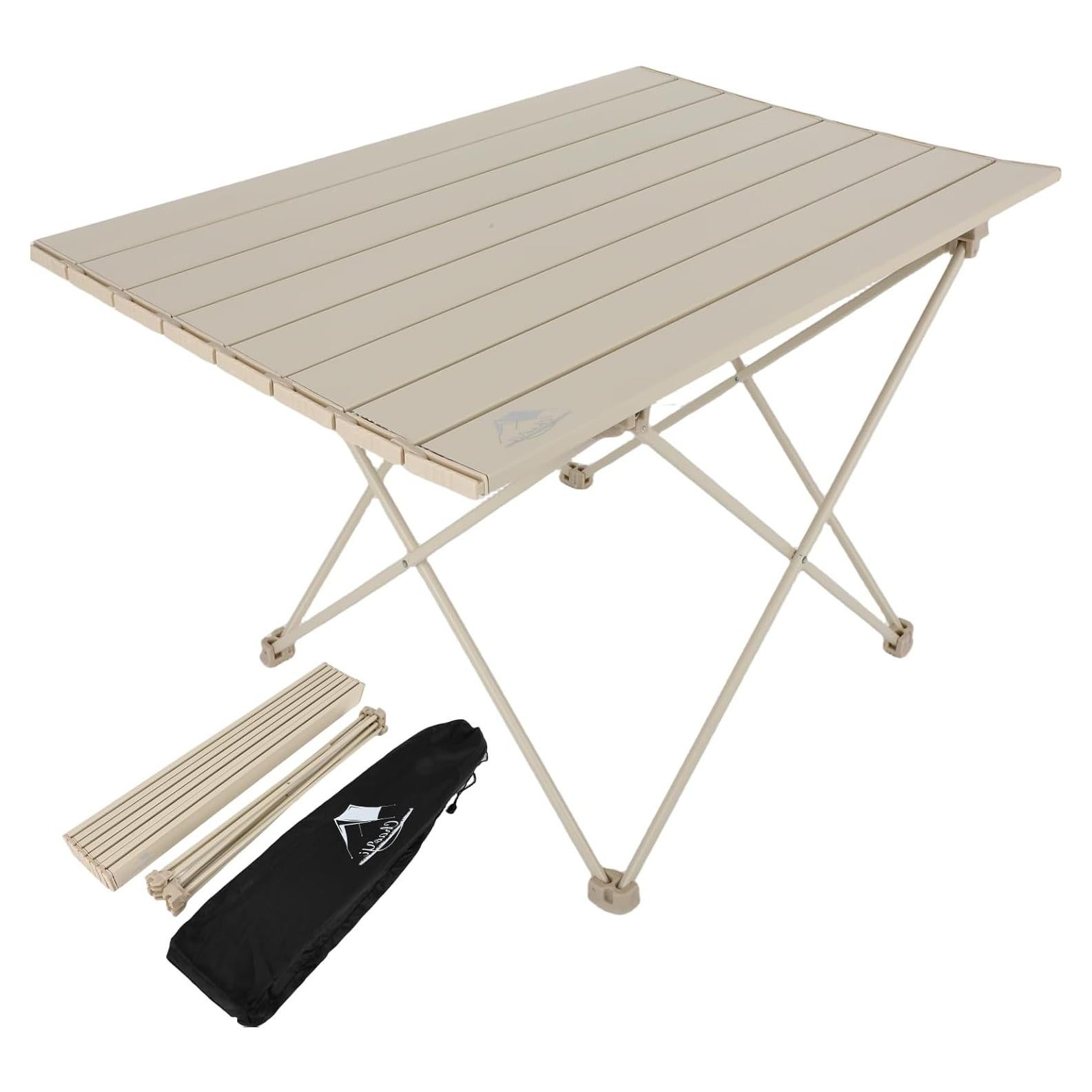 Portable Camping Table,Folding Side Table Aluminum Top for Camping Hiking Backpacking Outdoor Picnic（27" D x 18" W x 16" H，Off White）