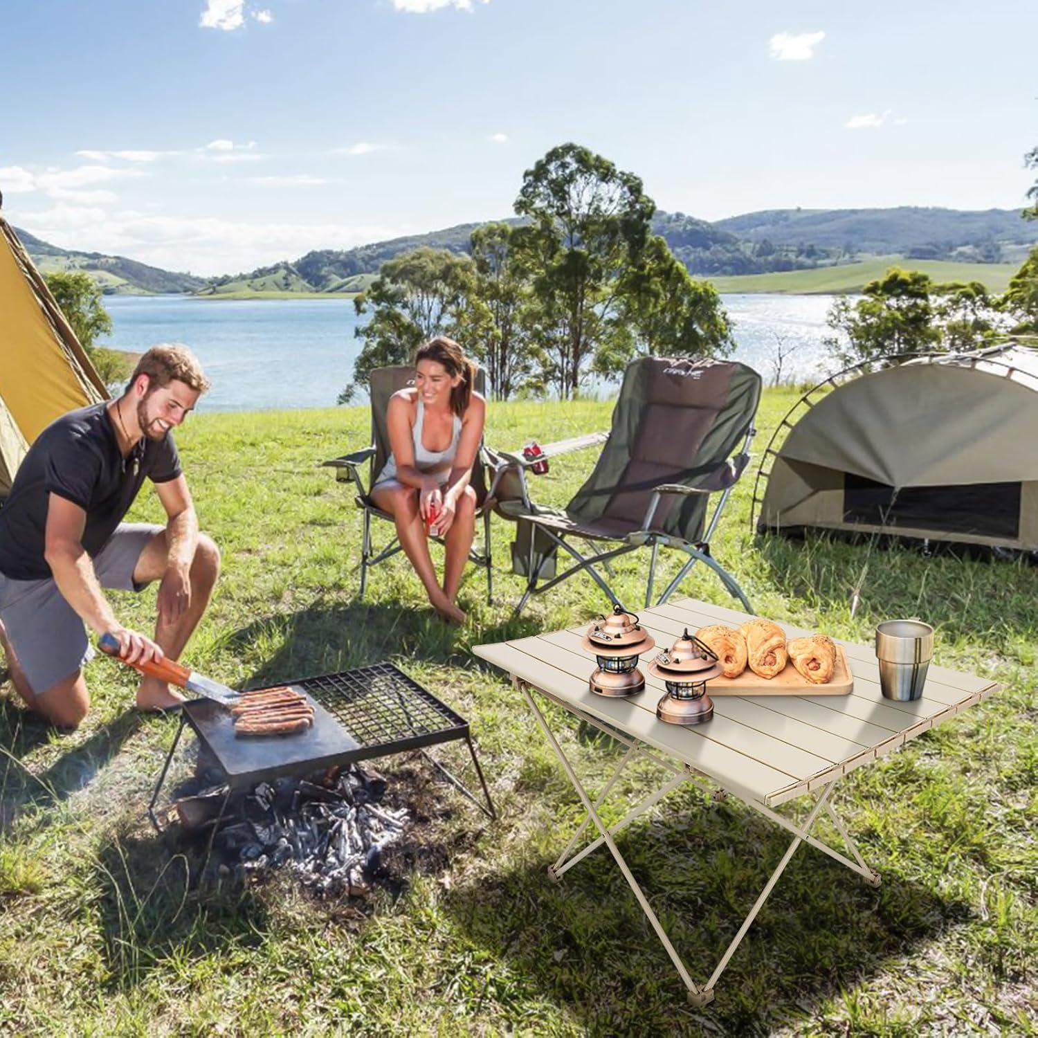 Portable Camping Table,Folding Side Table Aluminum Top for Camping Hiking Backpacking Outdoor Picnic（27" D x 18" W x 16" H，Off White）