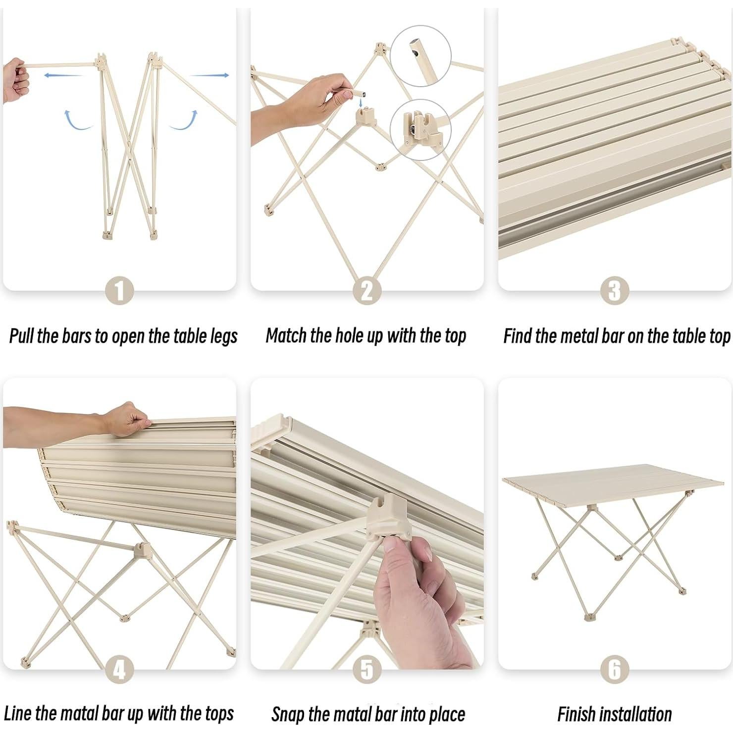 Portable Camping Table,Folding Side Table Aluminum Top for Camping Hiking Backpacking Outdoor Picnic（27" D x 18" W x 16" H，Off White）