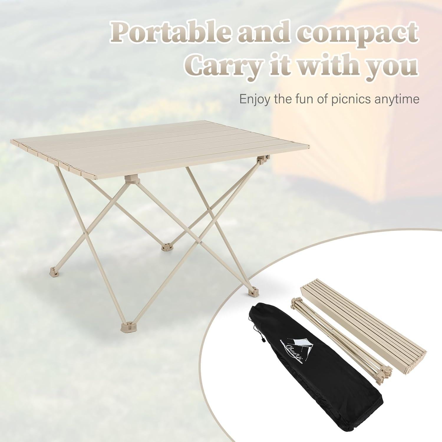 Portable Camping Table,Folding Side Table Aluminum Top for Camping Hiking Backpacking Outdoor Picnic（27" D x 18" W x 16" H，Off White）