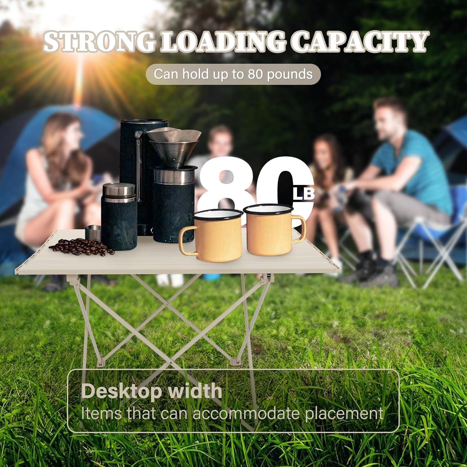 Portable Camping Table,Folding Side Table Aluminum Top for Camping Hiking Backpacking Outdoor Picnic（27" D x 18" W x 16" H，Off White）