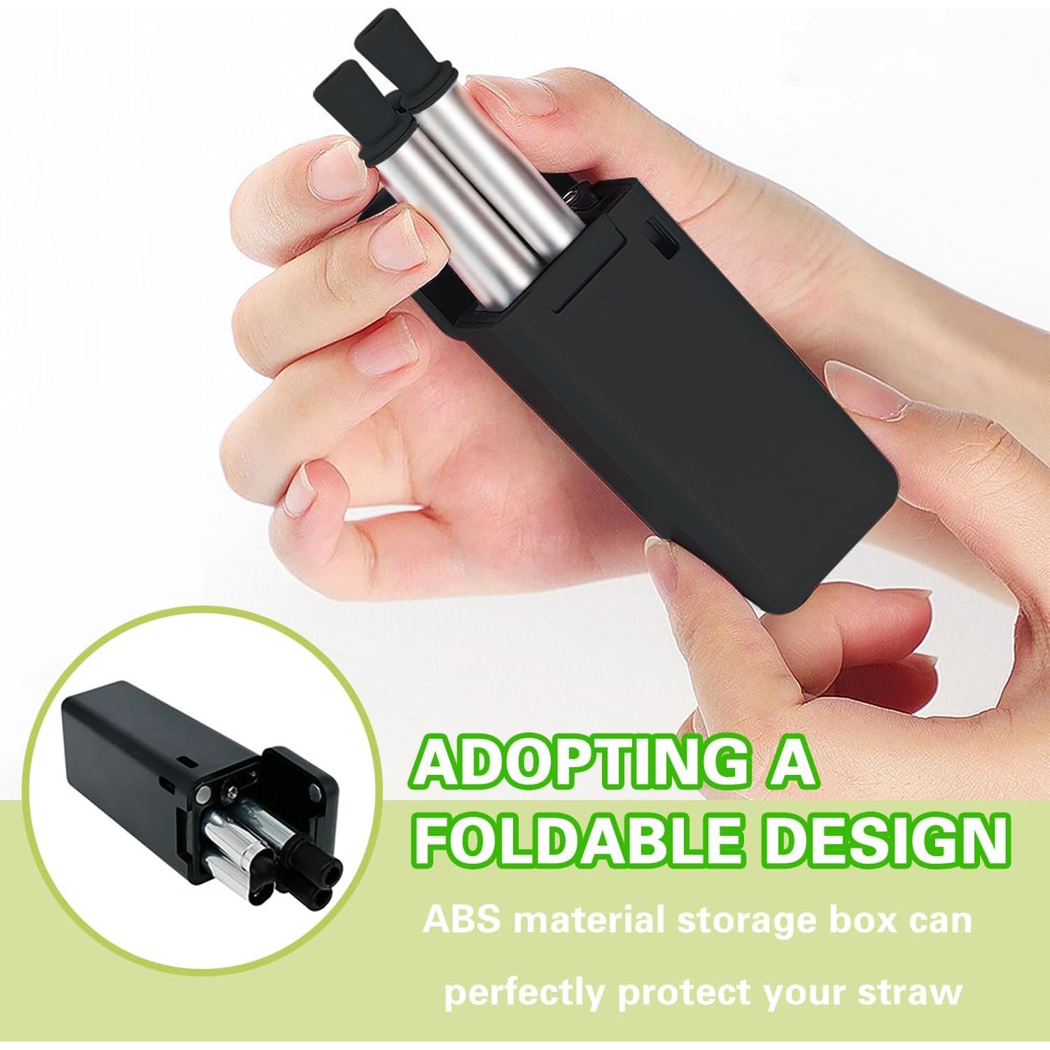 Popote Plegable Reutilizable AACGIN con Estuche Negro