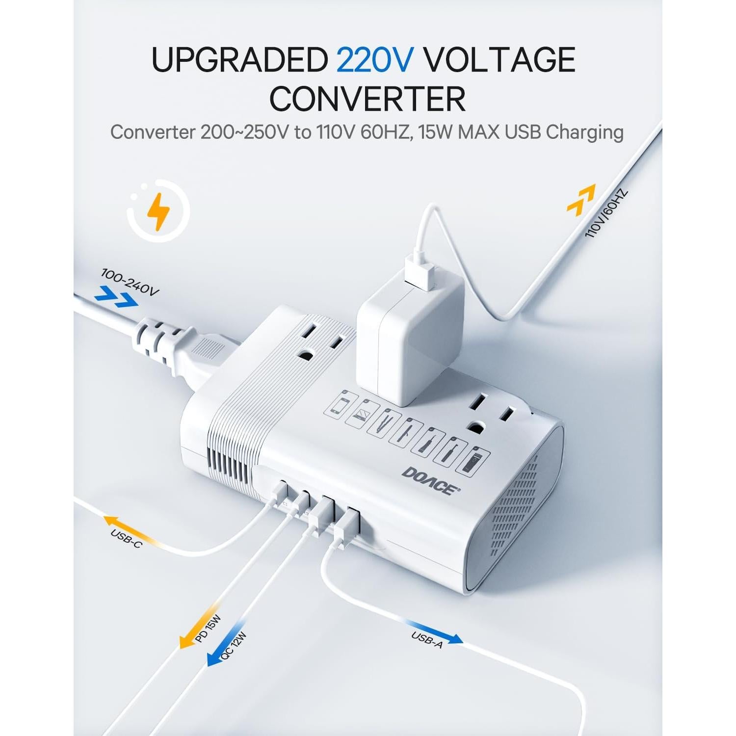 Convertidor de Voltaje DOACE 350W con 4 Puertos USB para Viajes