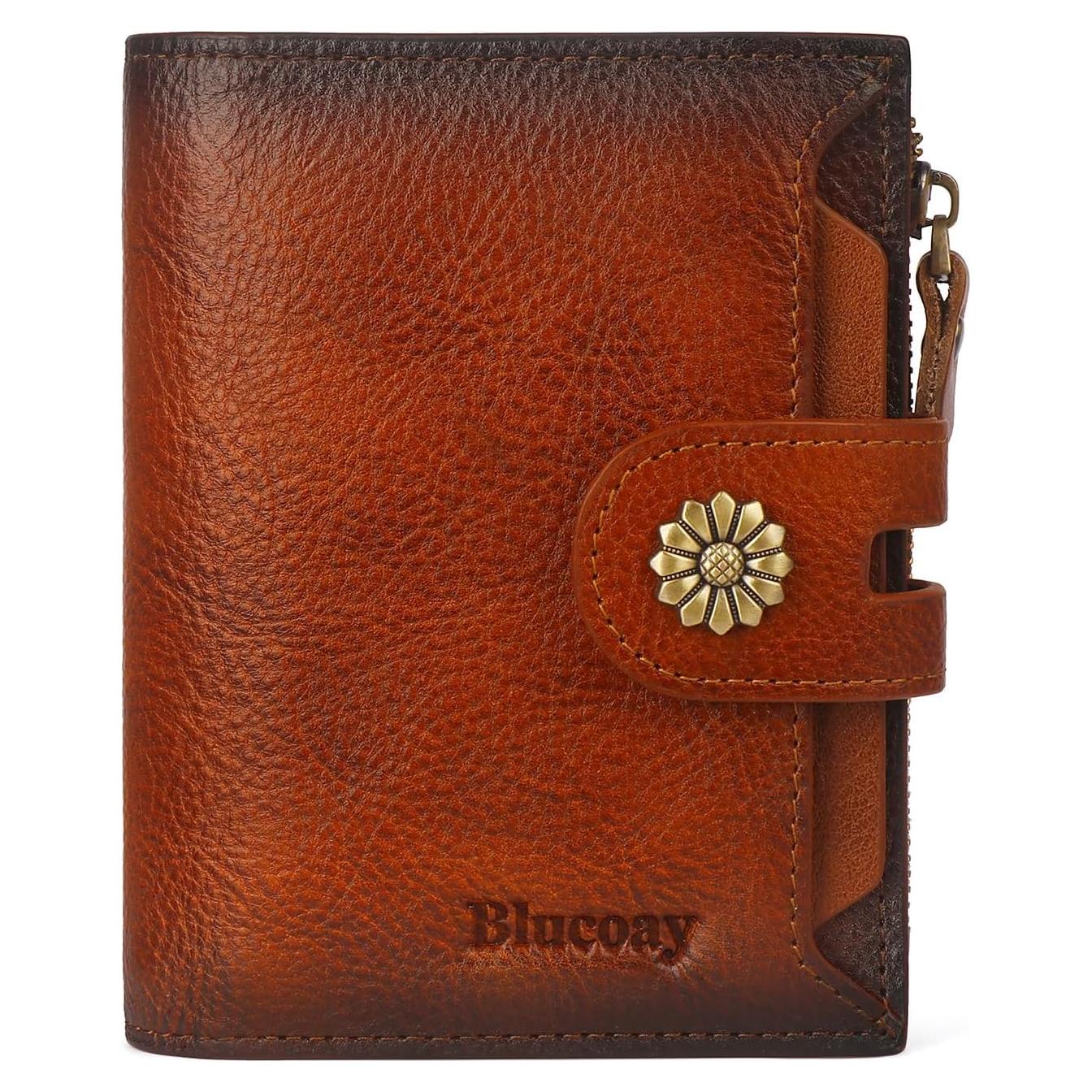 Cartera de Cuero para Mujeres Blucoay con Bloqueo RFID Marrón