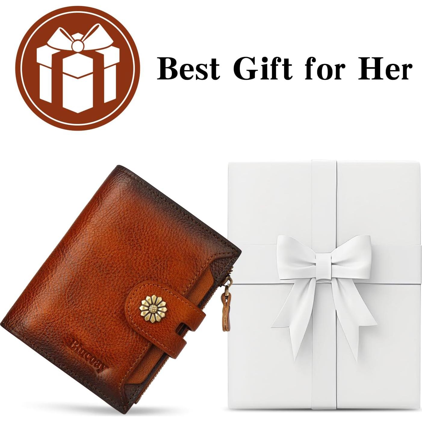 Cartera de Cuero para Mujeres Blucoay con Bloqueo RFID Marrón