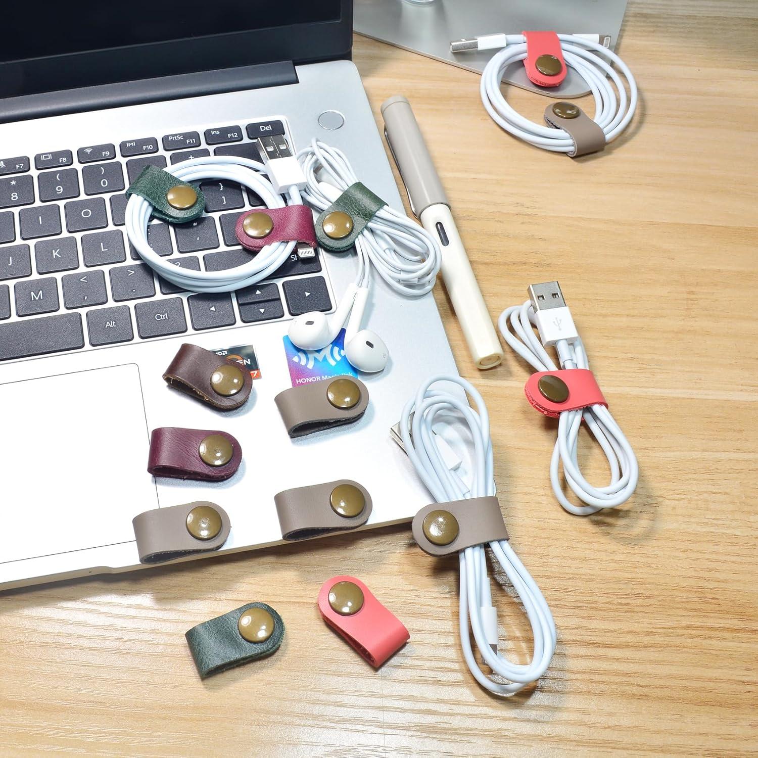 Organizador de Cables de Cuero CAILLU - Paquete de 10 Unidades