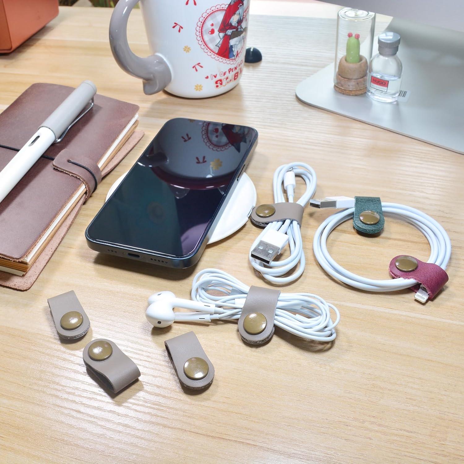 Organizador de Cables de Cuero CAILLU - Paquete de 10 Unidades