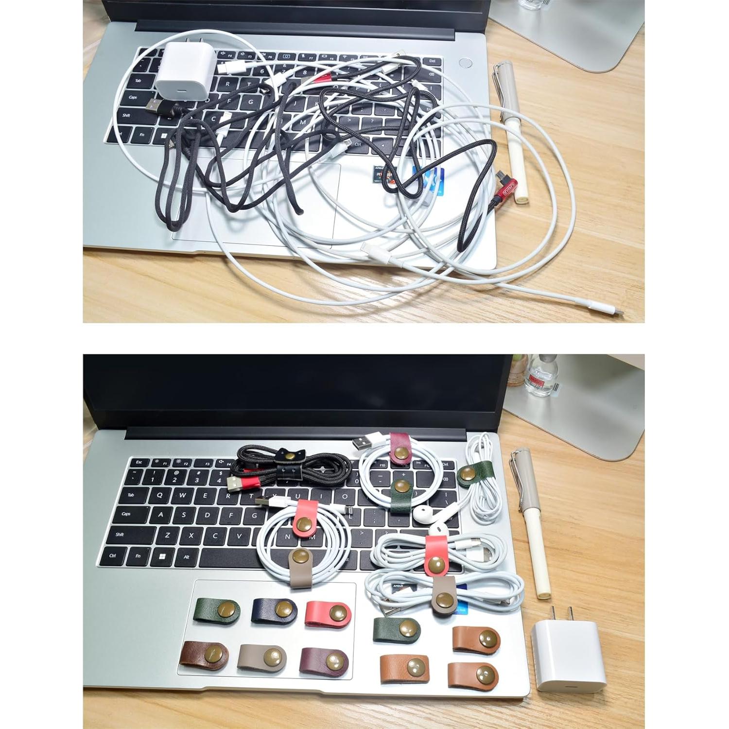 Organizador de Cables de Cuero CAILLU - Paquete de 10 Unidades