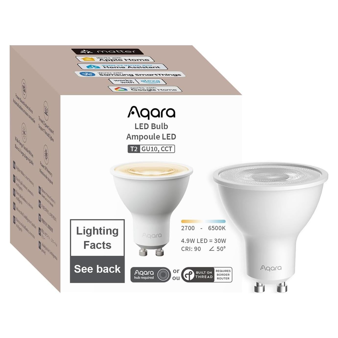 Bombilla LED Inteligente Aqara T2 GU10, Blanco Ajustable 2700K-6500K