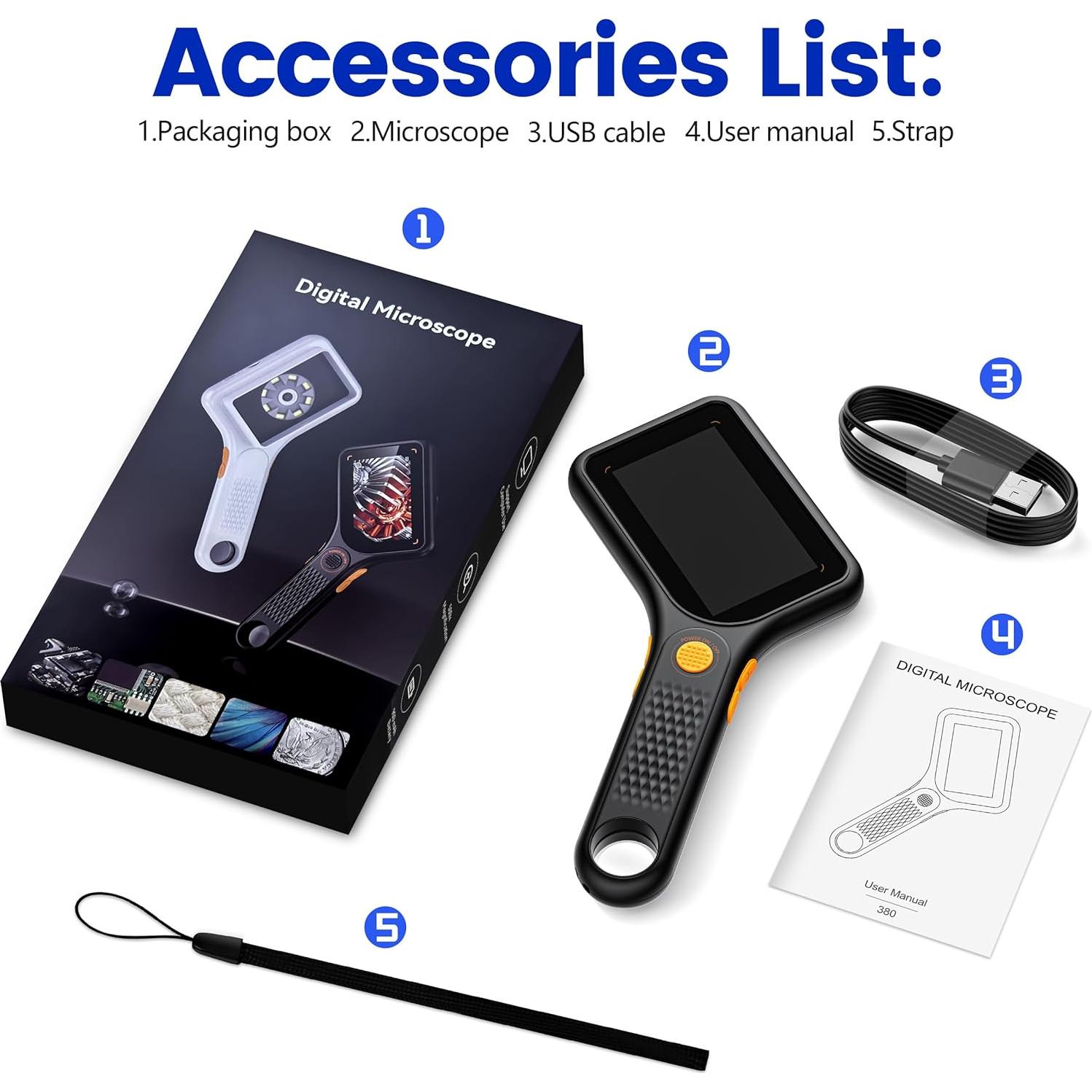 Microscopio Digital Ahalfcit 500X con Pantalla IPS 3" y Luz LED