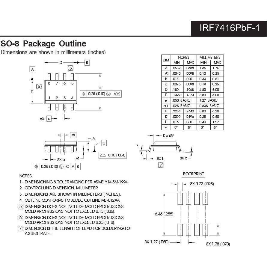 Transistor MOSFET P-Canal Chanzon IRF7416TRPBF Paquete 10 Piezas