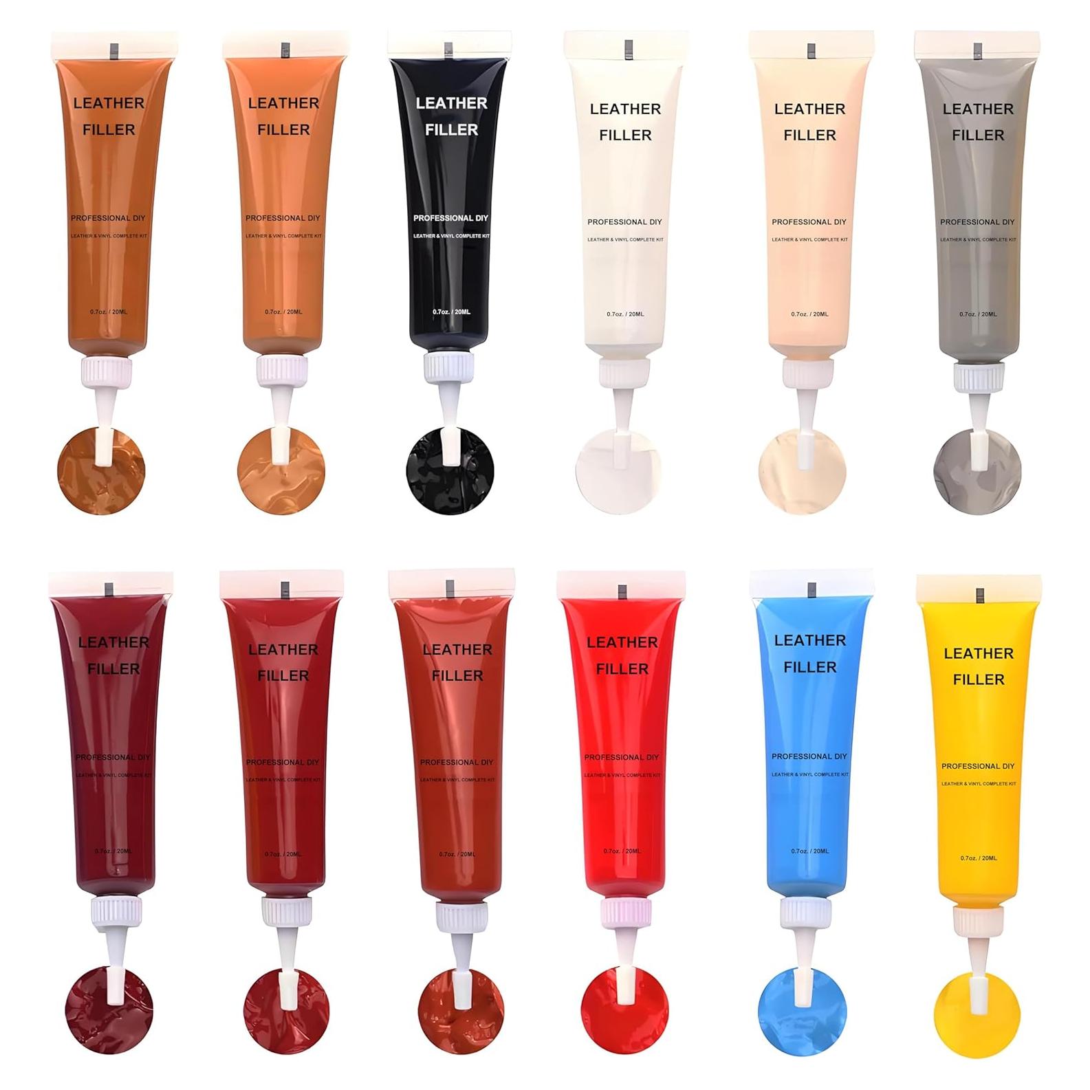 Kit de Reparación de Cuero Kenbry 12 Colores 20ml