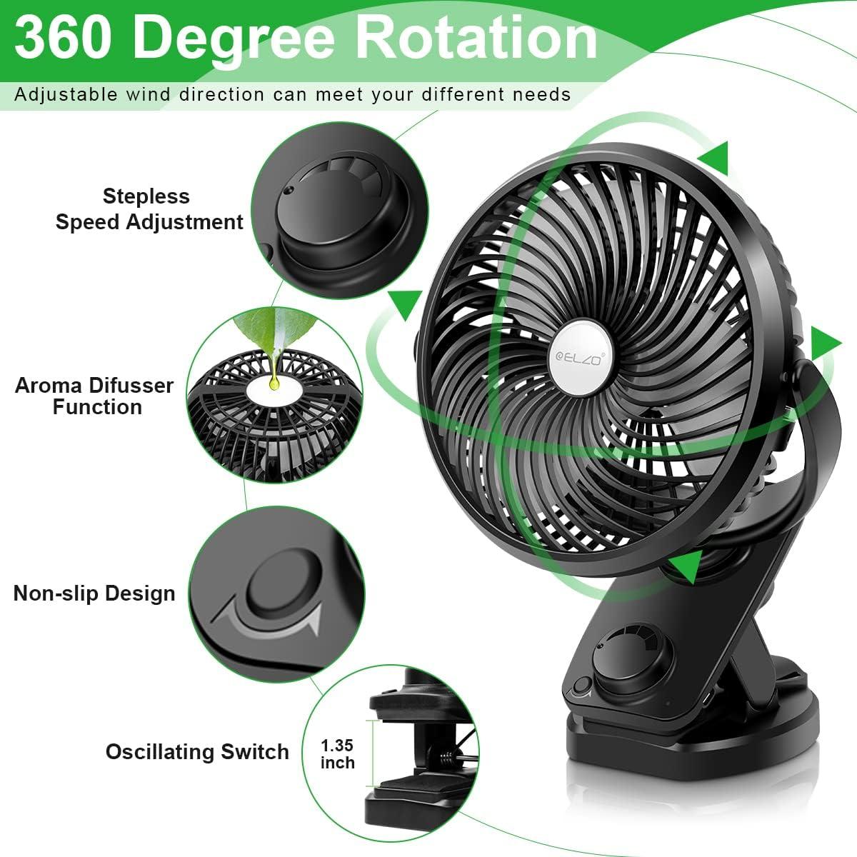 Ventilador de Clip ELZO 5000mAh Oscilante 360° Silencioso