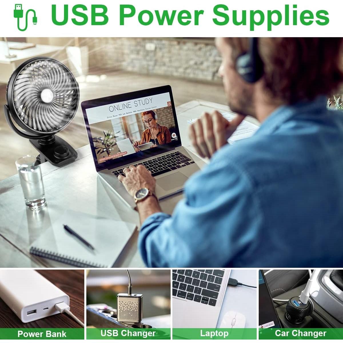 Ventilador de Clip ELZO 5000mAh Oscilante 360° Silencioso