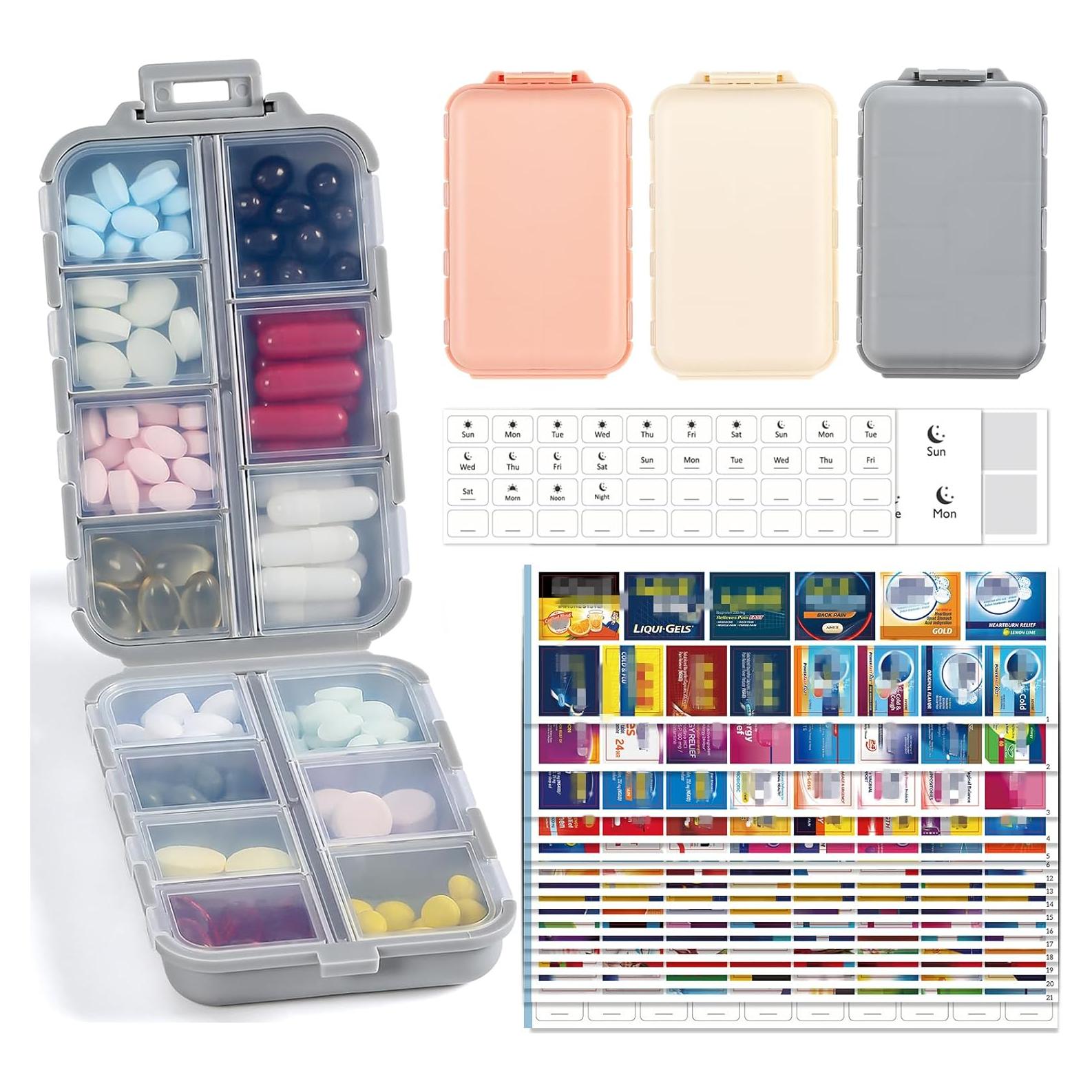 Organizadores de Pastillas de Viaje PILABEL - Paquete de 3, 14 Compartimentos