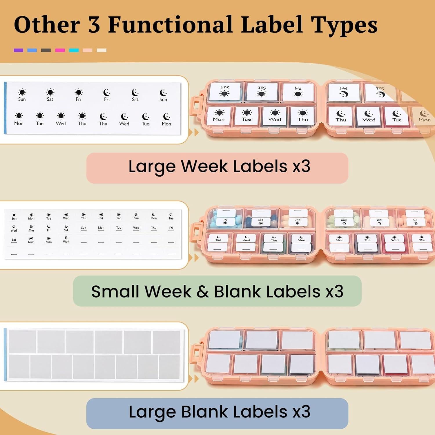 Organizadores de Pastillas de Viaje PILABEL - Paquete de 3, 14 Compartimentos