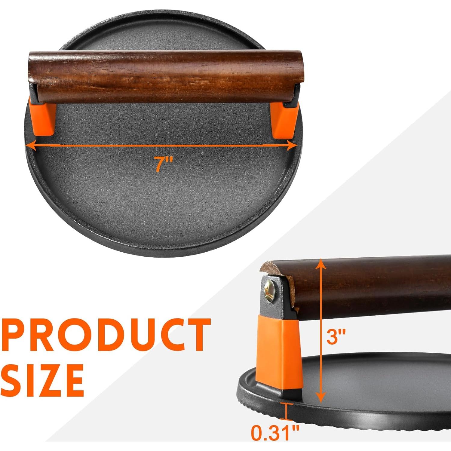 Prensa de Hamburguesas GGC de Hierro Fundido 18 cm con Mango de Madera