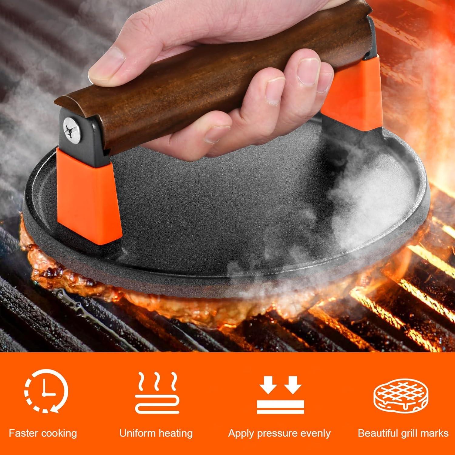 Prensa de Hamburguesas GGC de Hierro Fundido 18 cm con Mango de Madera