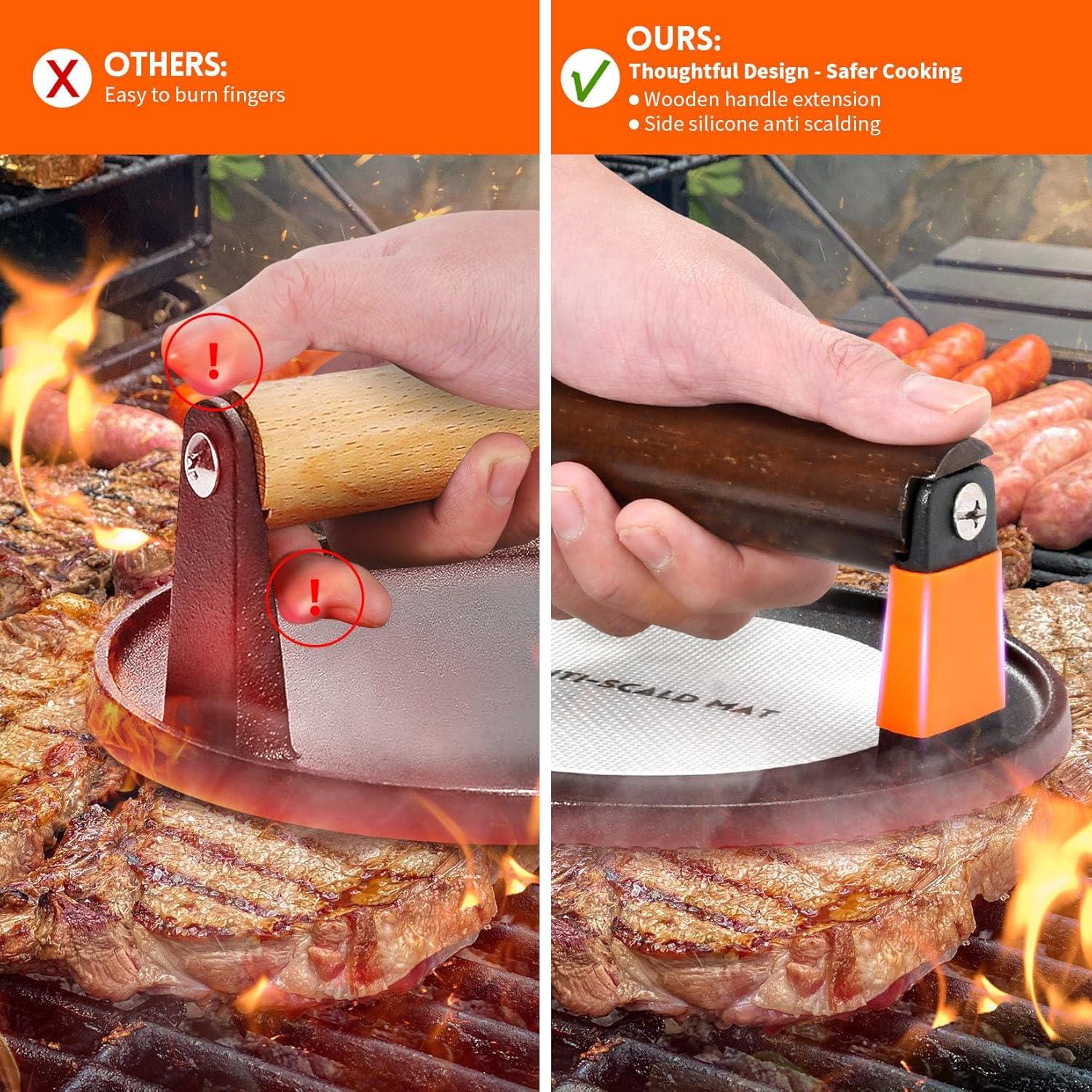 Prensa de Hamburguesas GGC de Hierro Fundido 18 cm con Mango de Madera